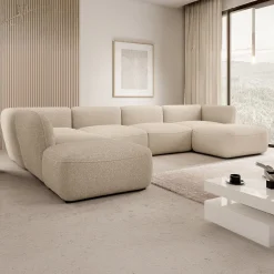 Caesar - Hoekbank 5-zits met chaise longue - Teddystof beige - Links -