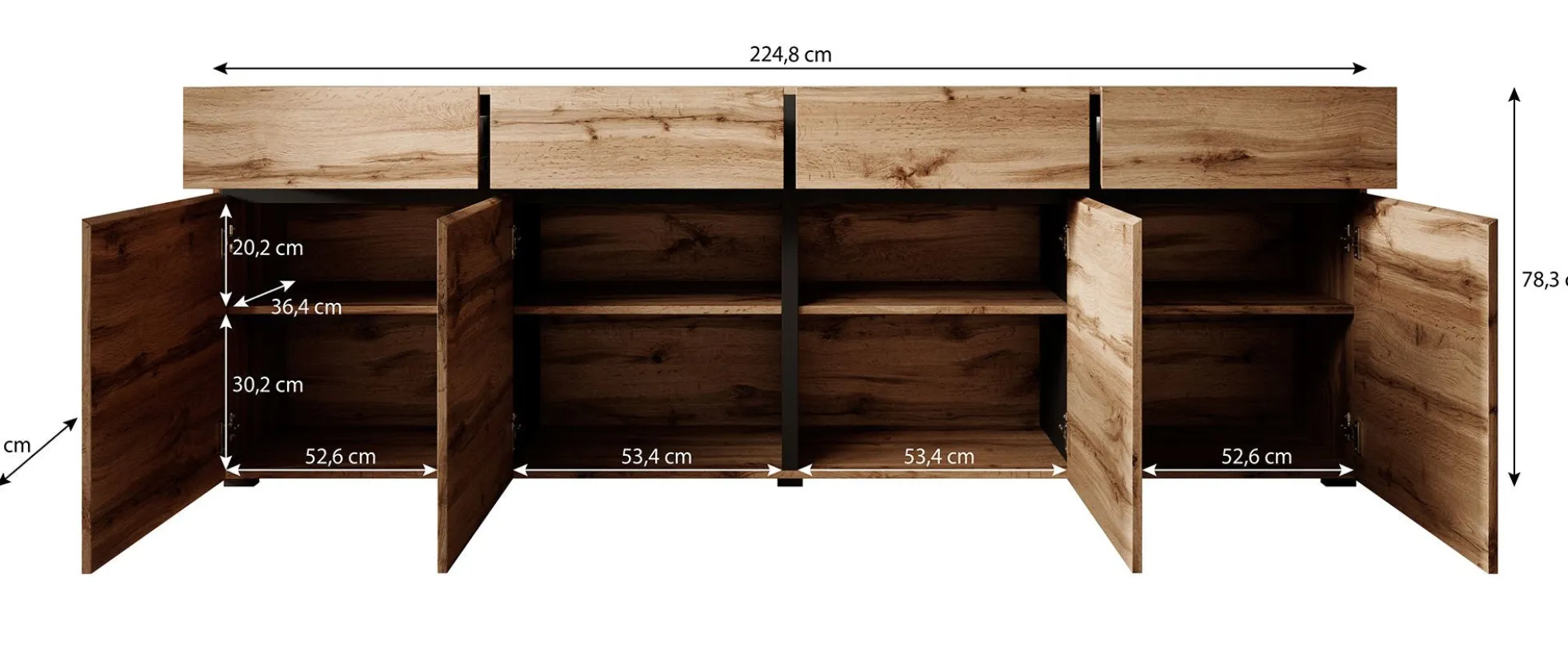 Cainan - Dressoir - Eiken/zwart - 225x40x78 cm