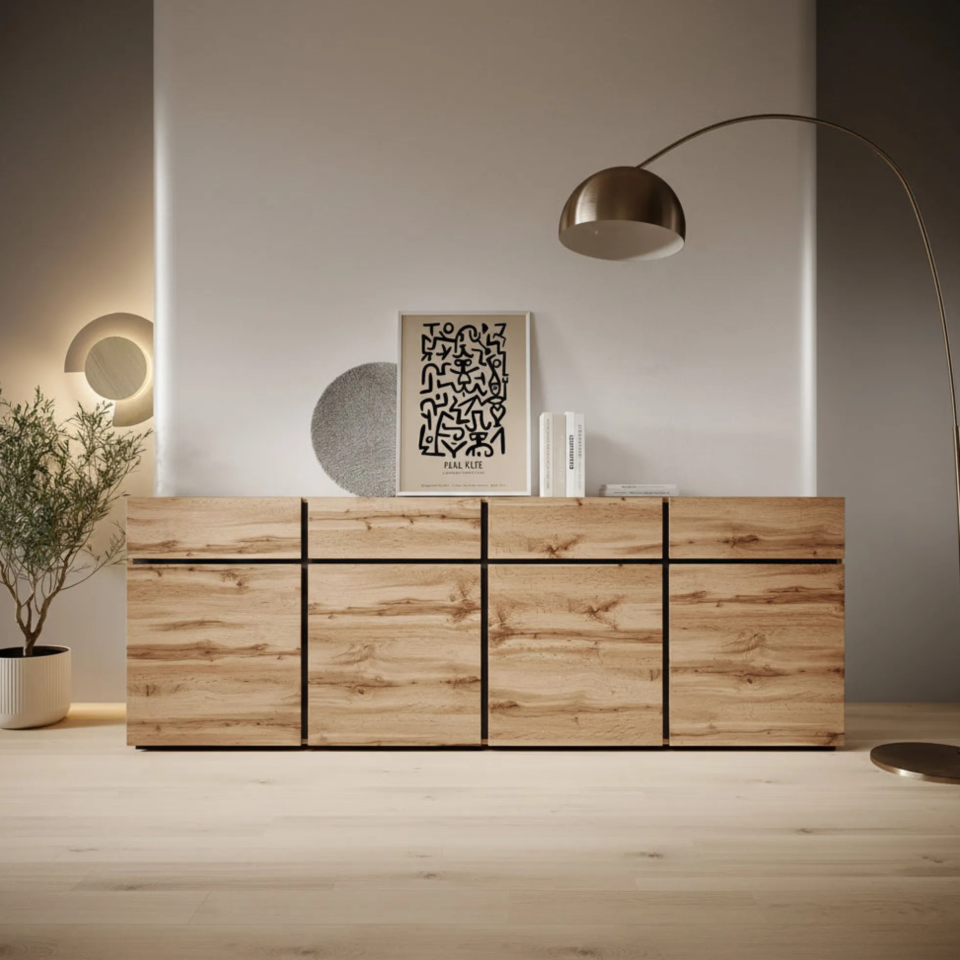 Cainan - Dressoir - Eiken/zwart - 225x40x78 cm
