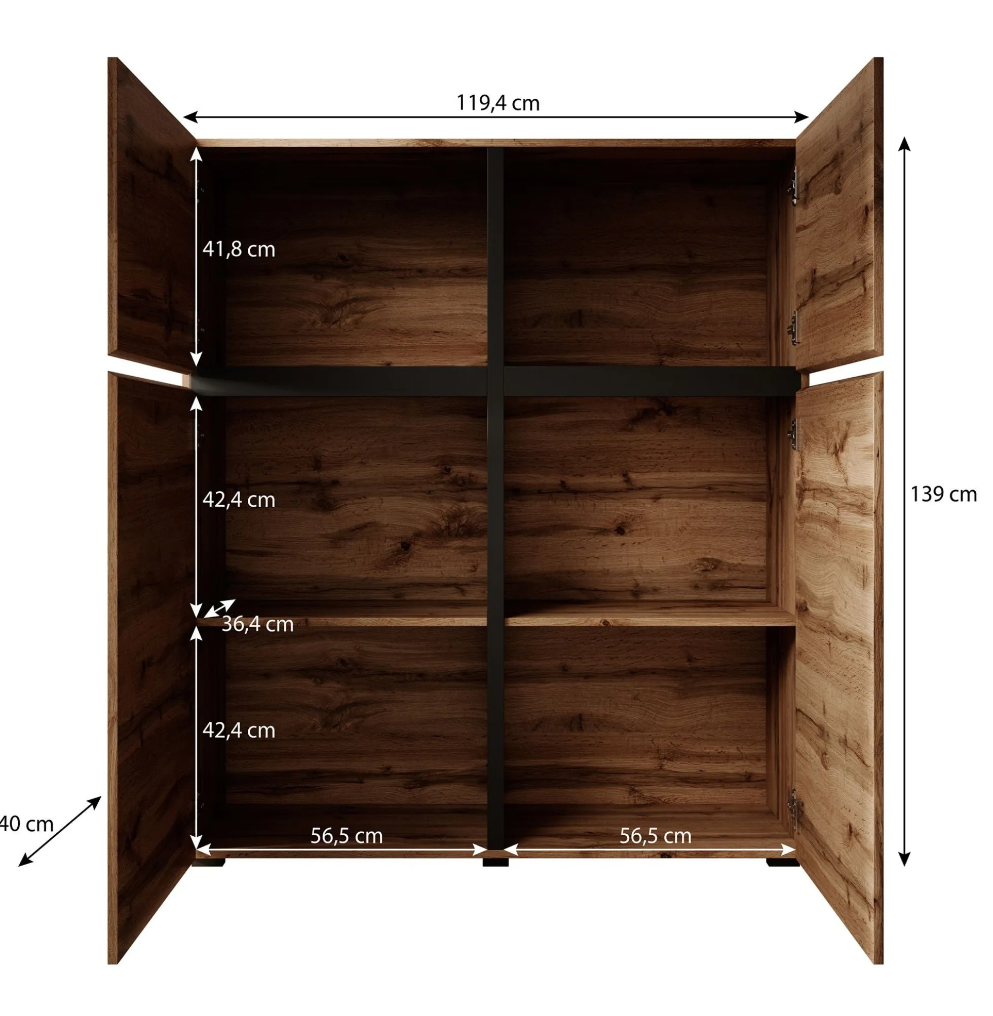 Cainan - Dressoir - Eiken/zwart - 119x40x139 cm