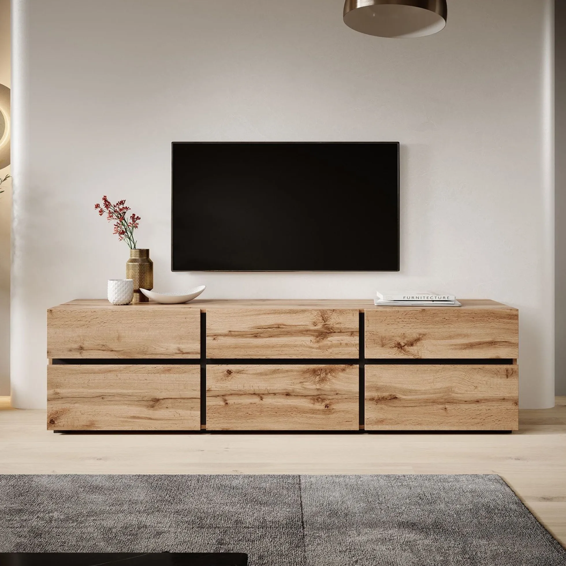 Cainan - TV-Meubel - met 3 lades - Eiken - 180 cm