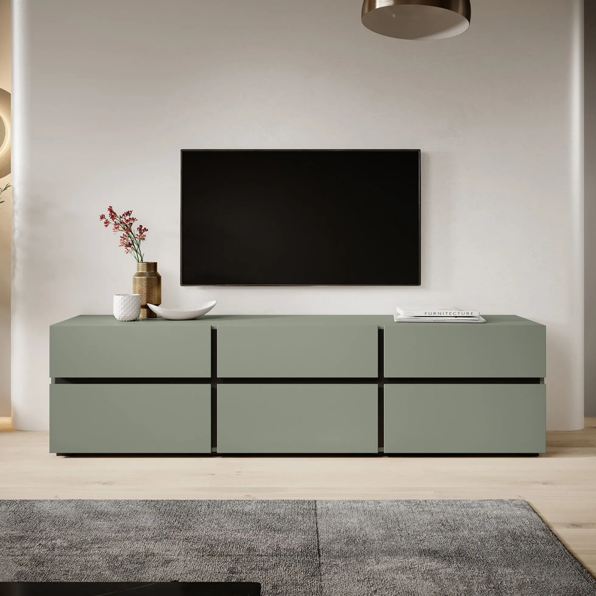 Cainan - TV-Meubel - met 3 lades - Groen - 180 cm