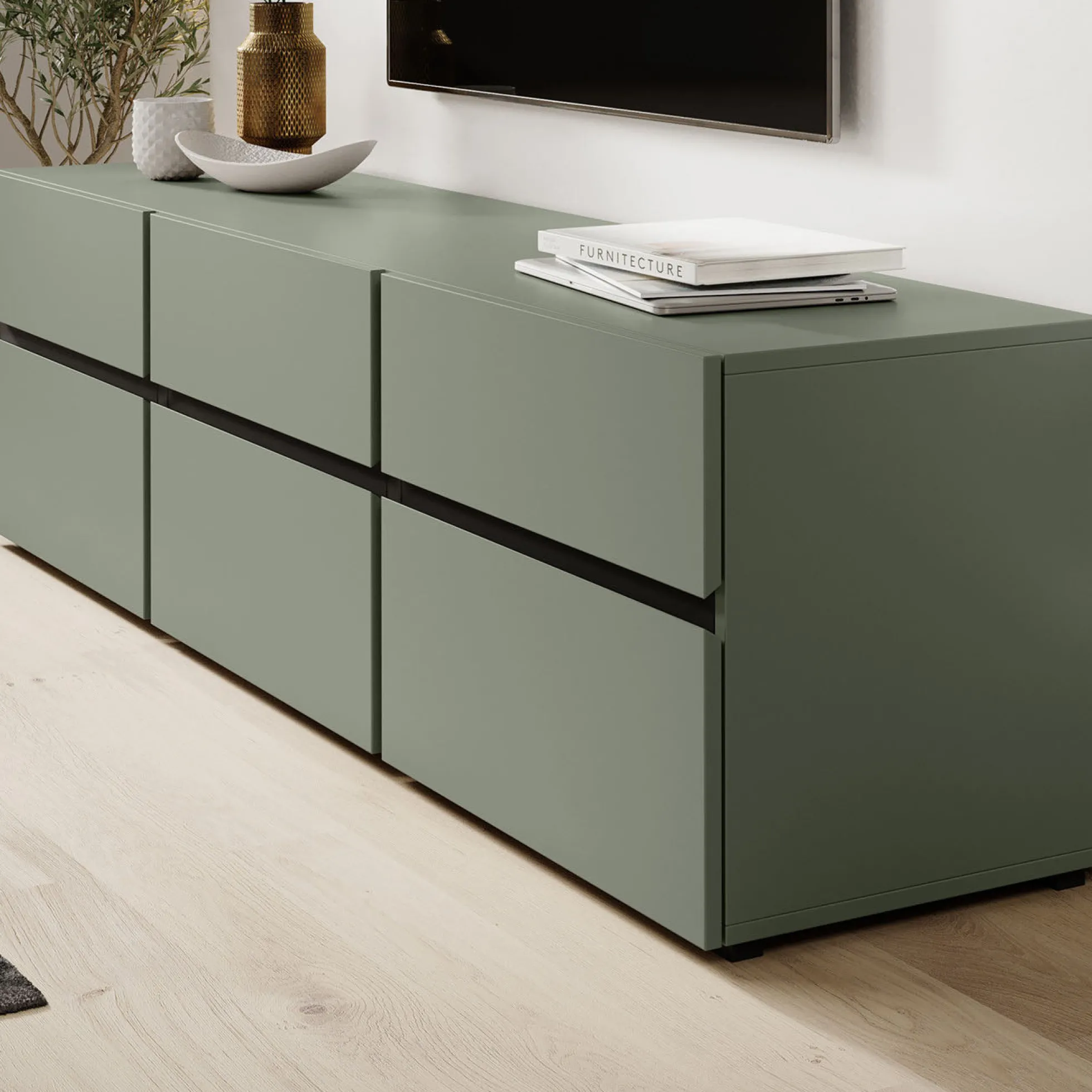 Cainan - TV-Meubel - met 3 lades - Groen - 180 cm