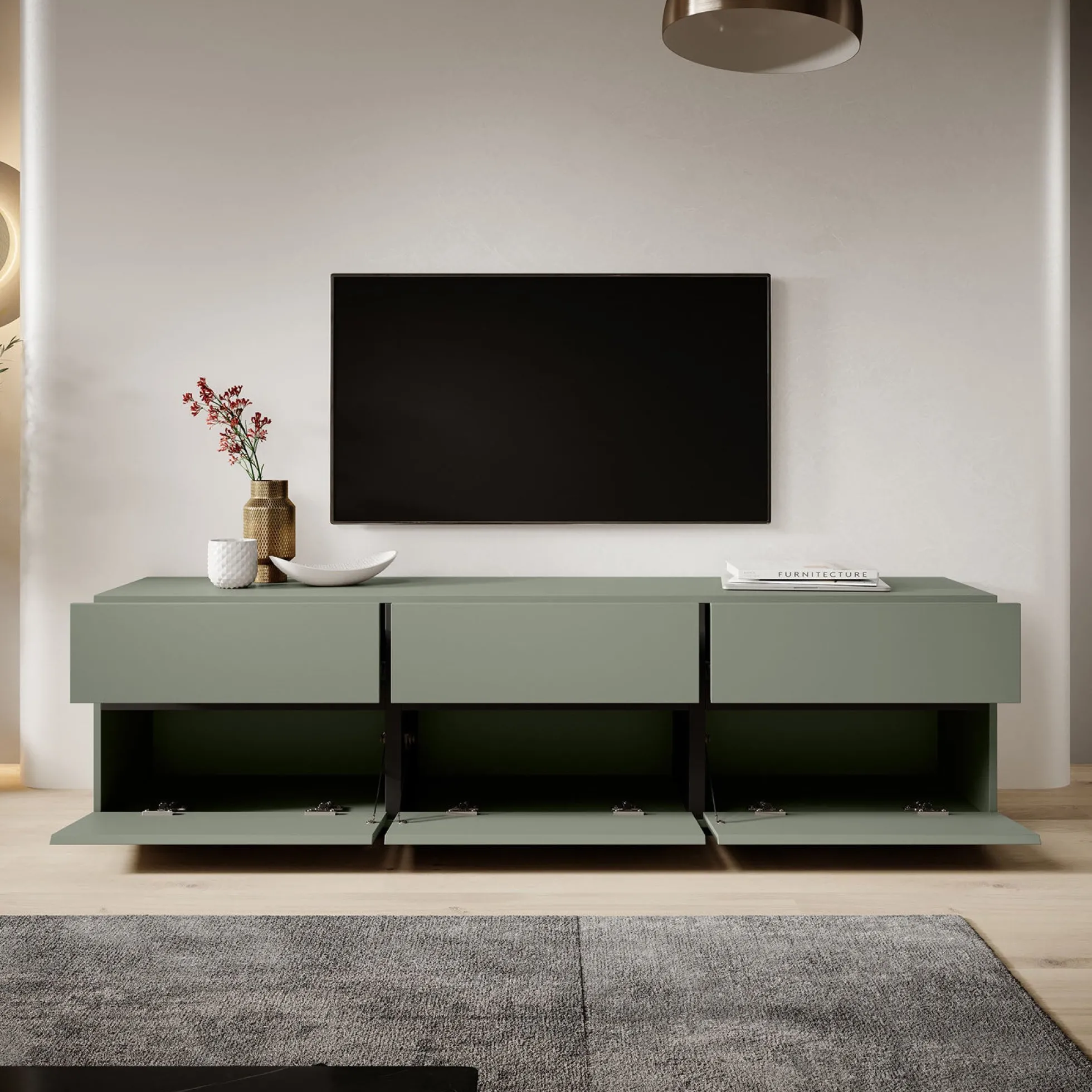 Cainan - TV-Meubel - met 3 lades - Groen - 180 cm
