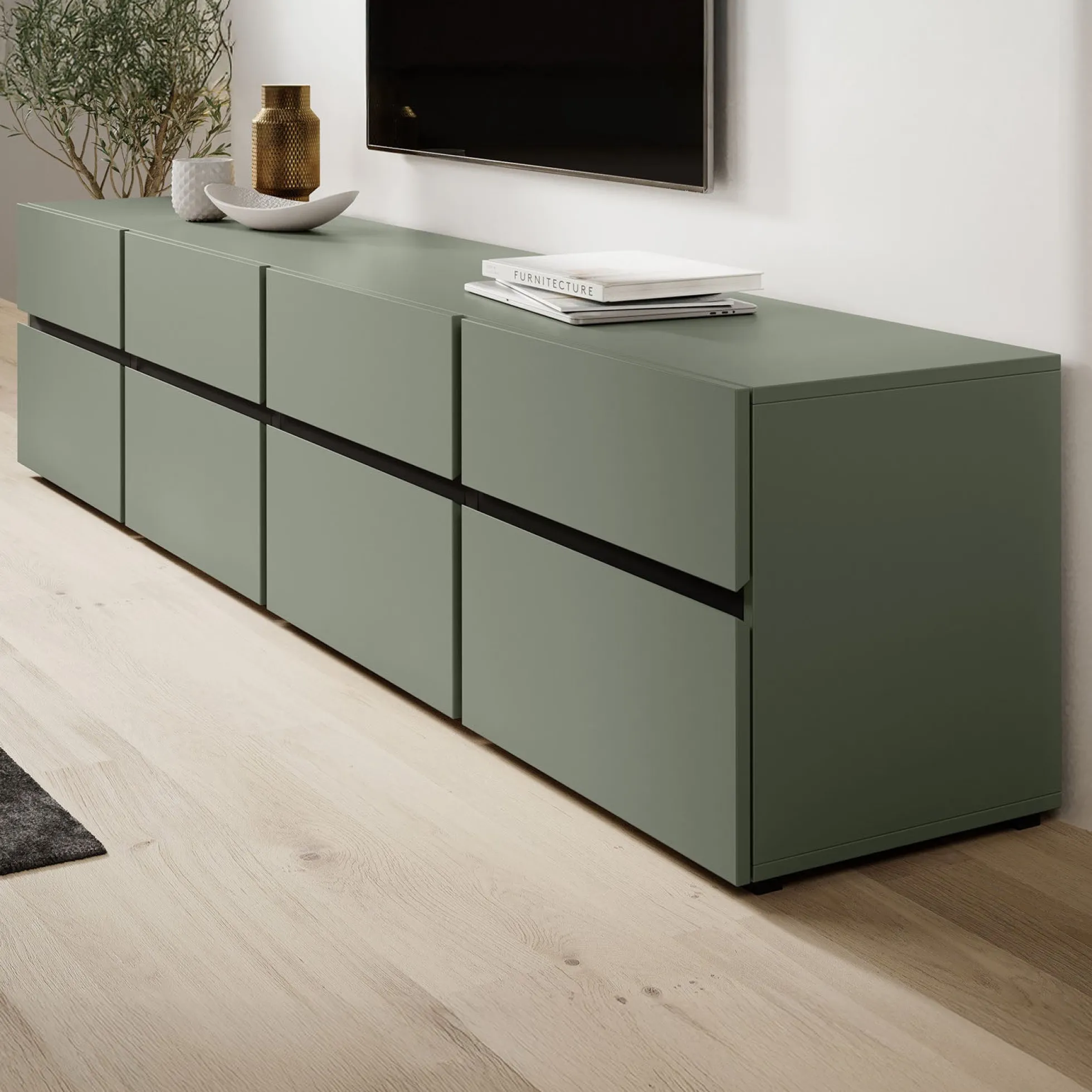 Cainan - TV-Meubel - met 4 lades - Groen - 225 cm
