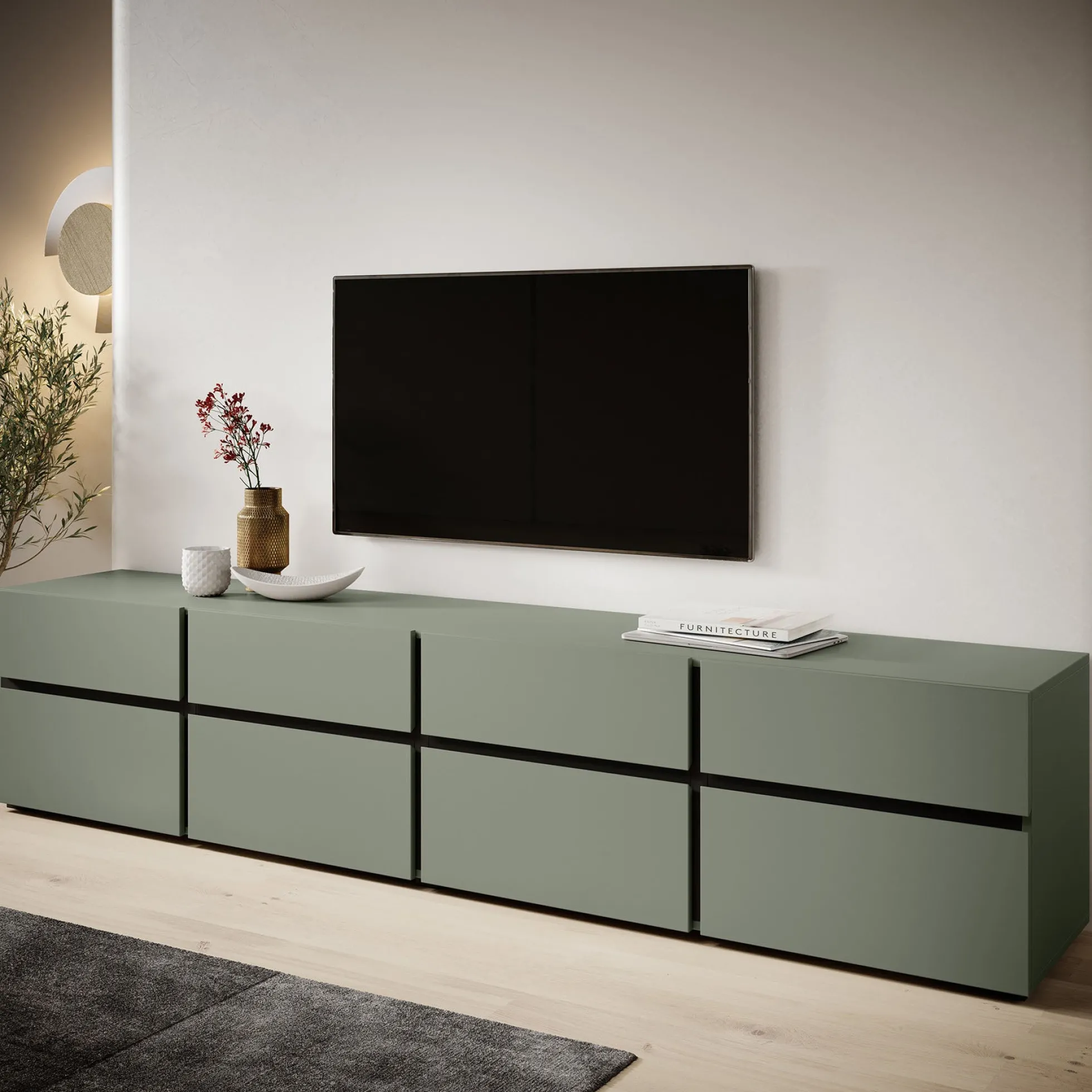 Cainan - TV-Meubel - met 4 lades - Groen - 225 cm