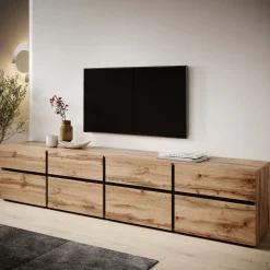 Cainan - TV-Meubel - met 4 lades - Eiken - 225 cm