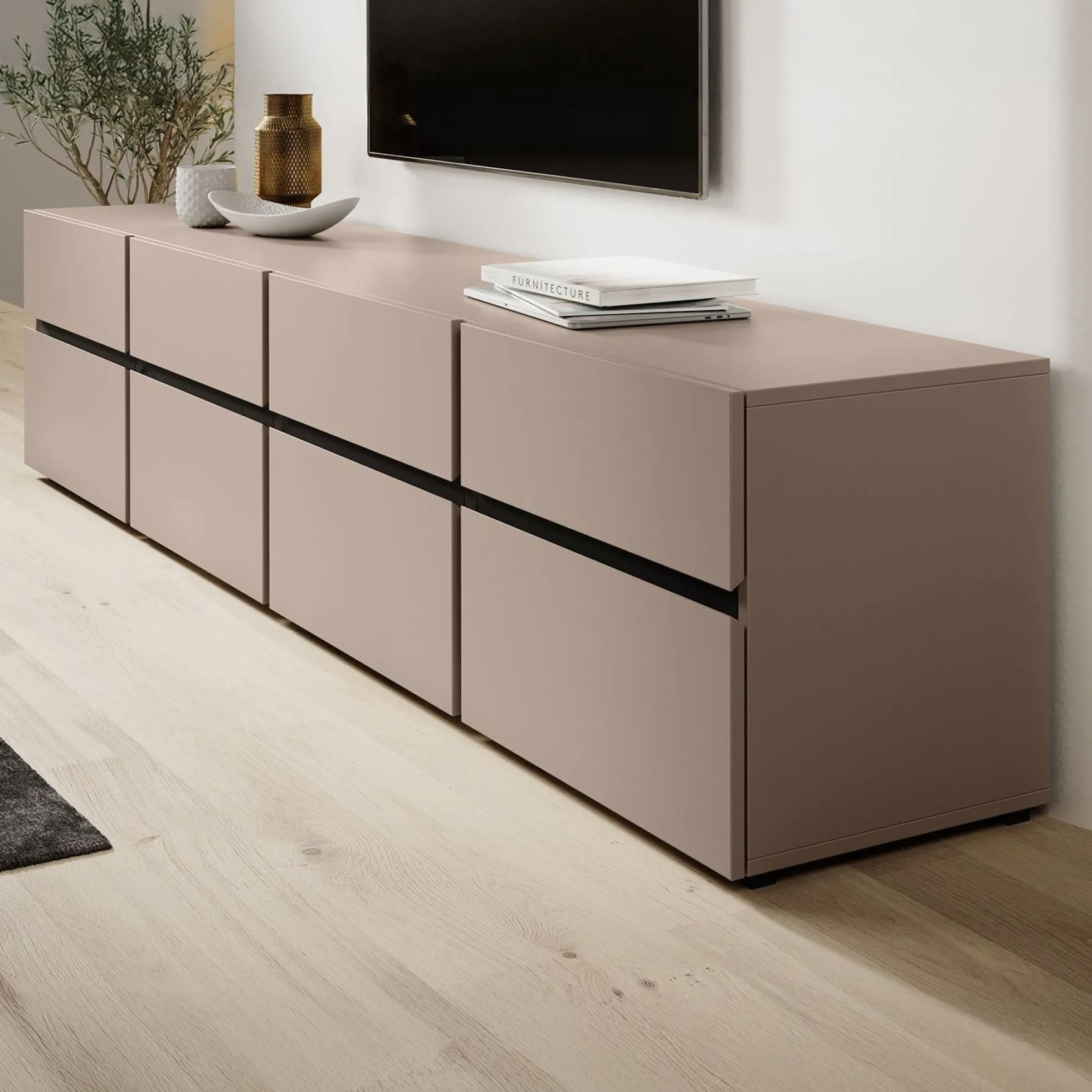 Cainan - TV-Meubel - met 4 lades - Beige - 225 cm
