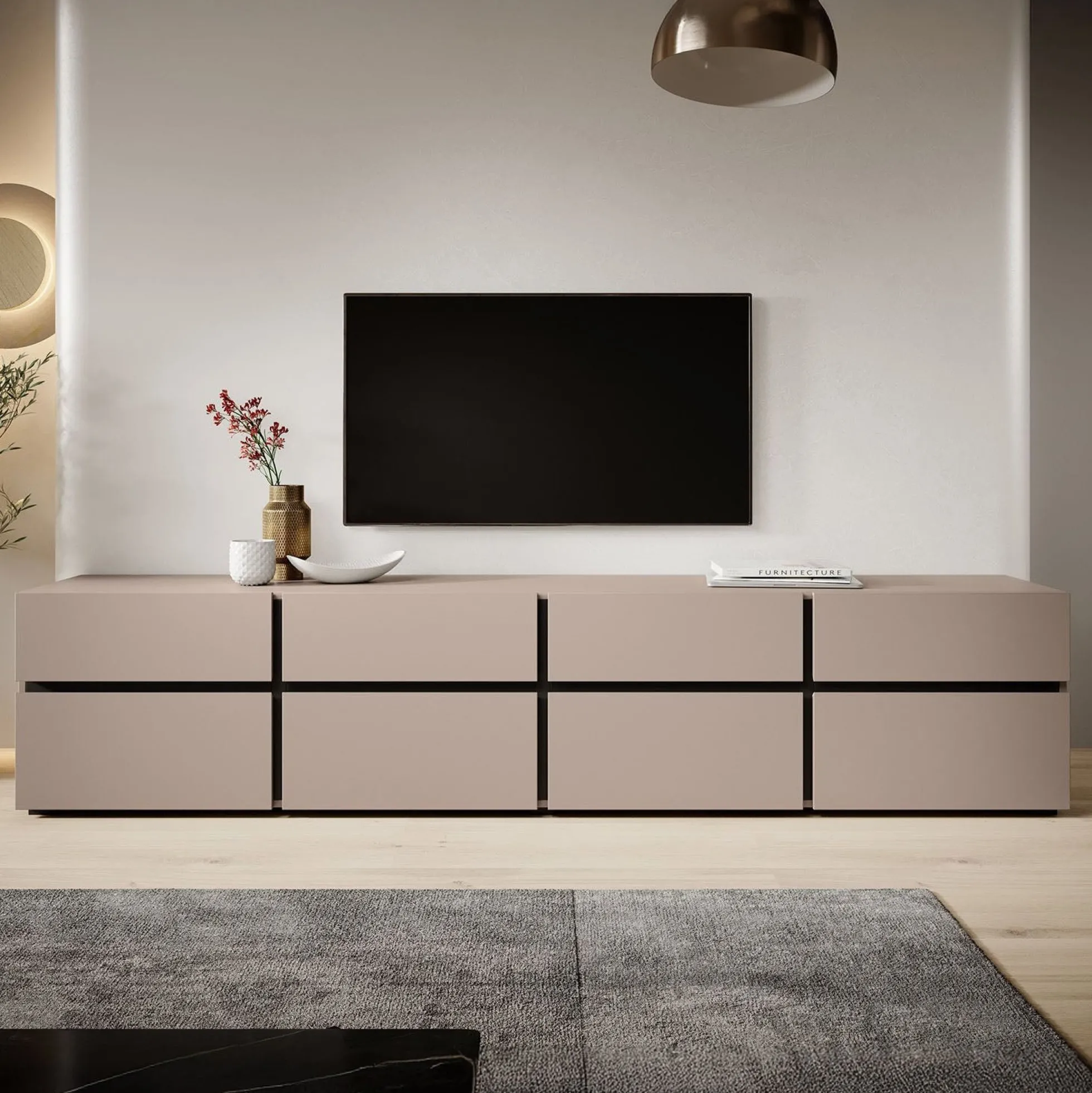 Cainan - TV-Meubel - met 4 lades - Beige - 225 cm