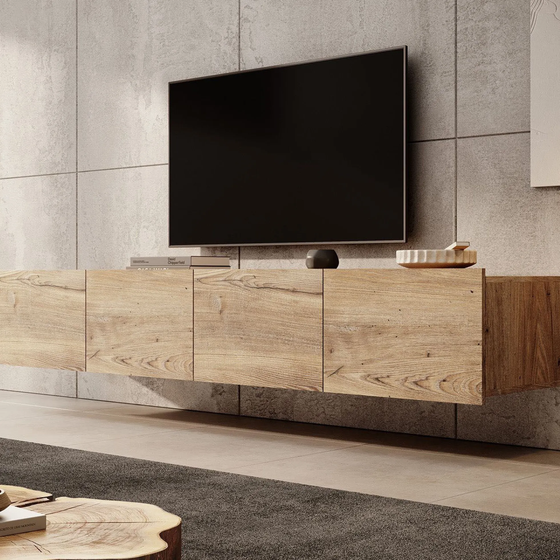 Calabas - TV-Meubel met 4 deuren - Kastanje - 200x43x37 cm