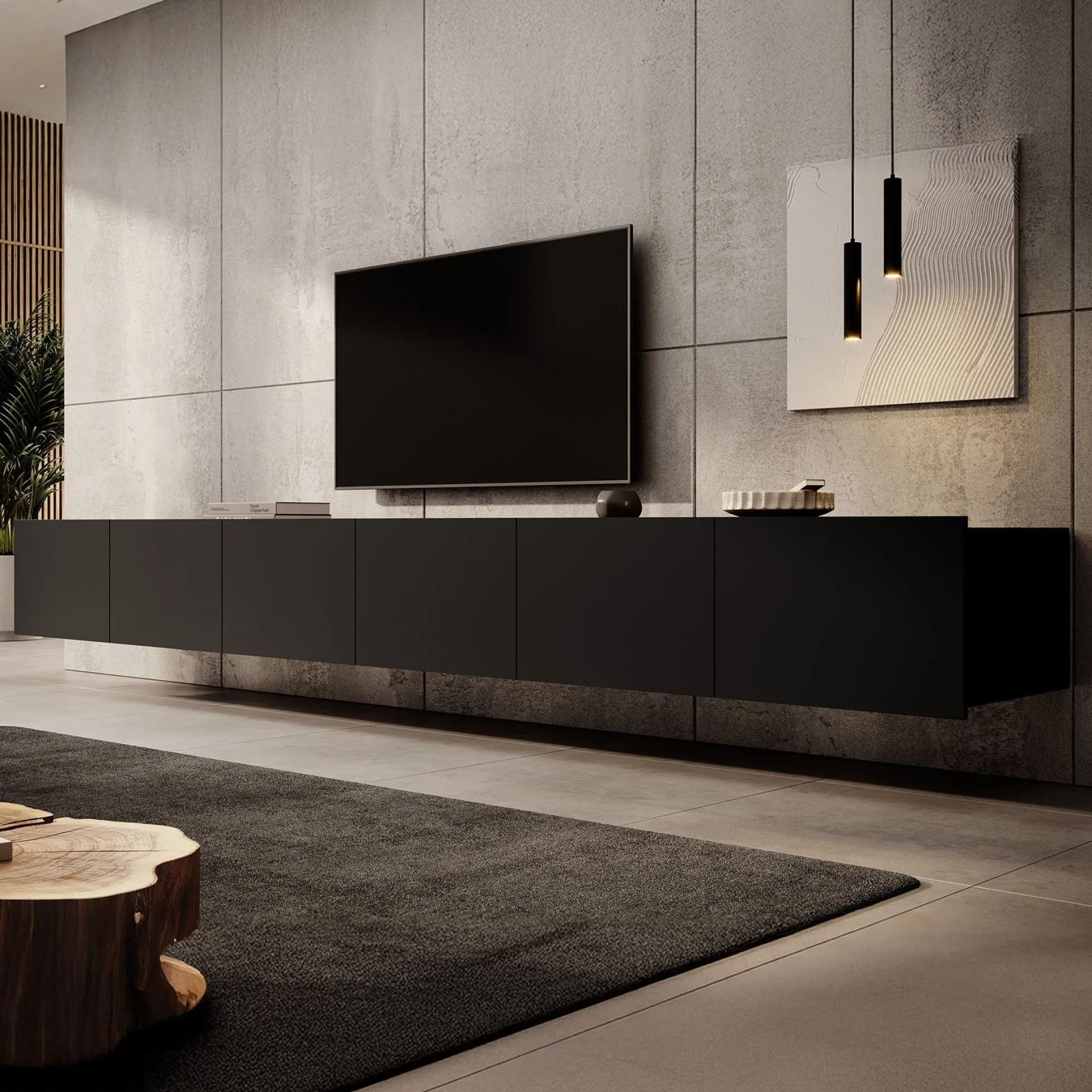 Calabas - TV-Meubel met 6 deuren - Mat zwart - 300x43x37 cm