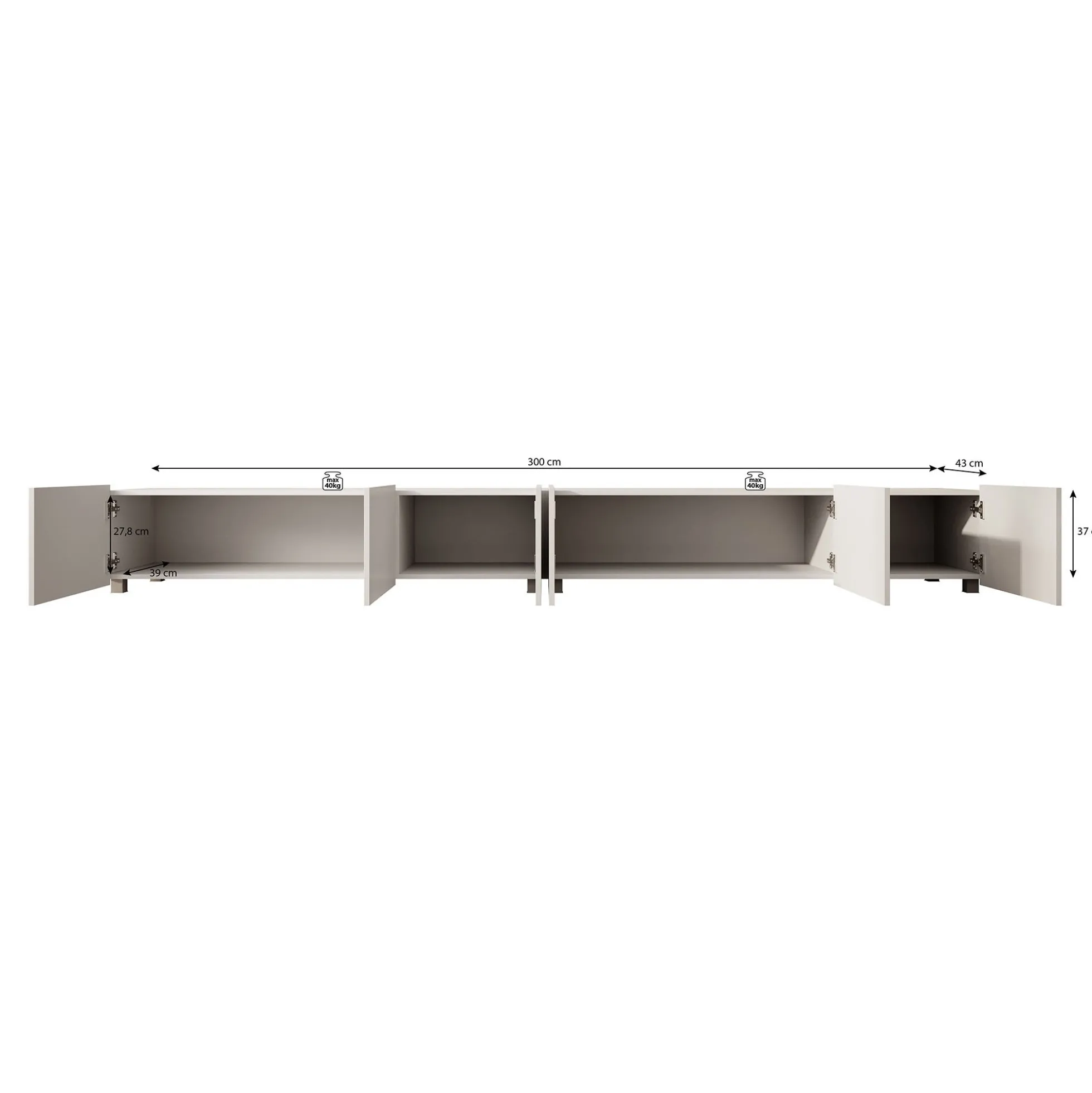 Calabas - TV-Meubel met 6 deuren - Mat zwart - 300x43x37 cm