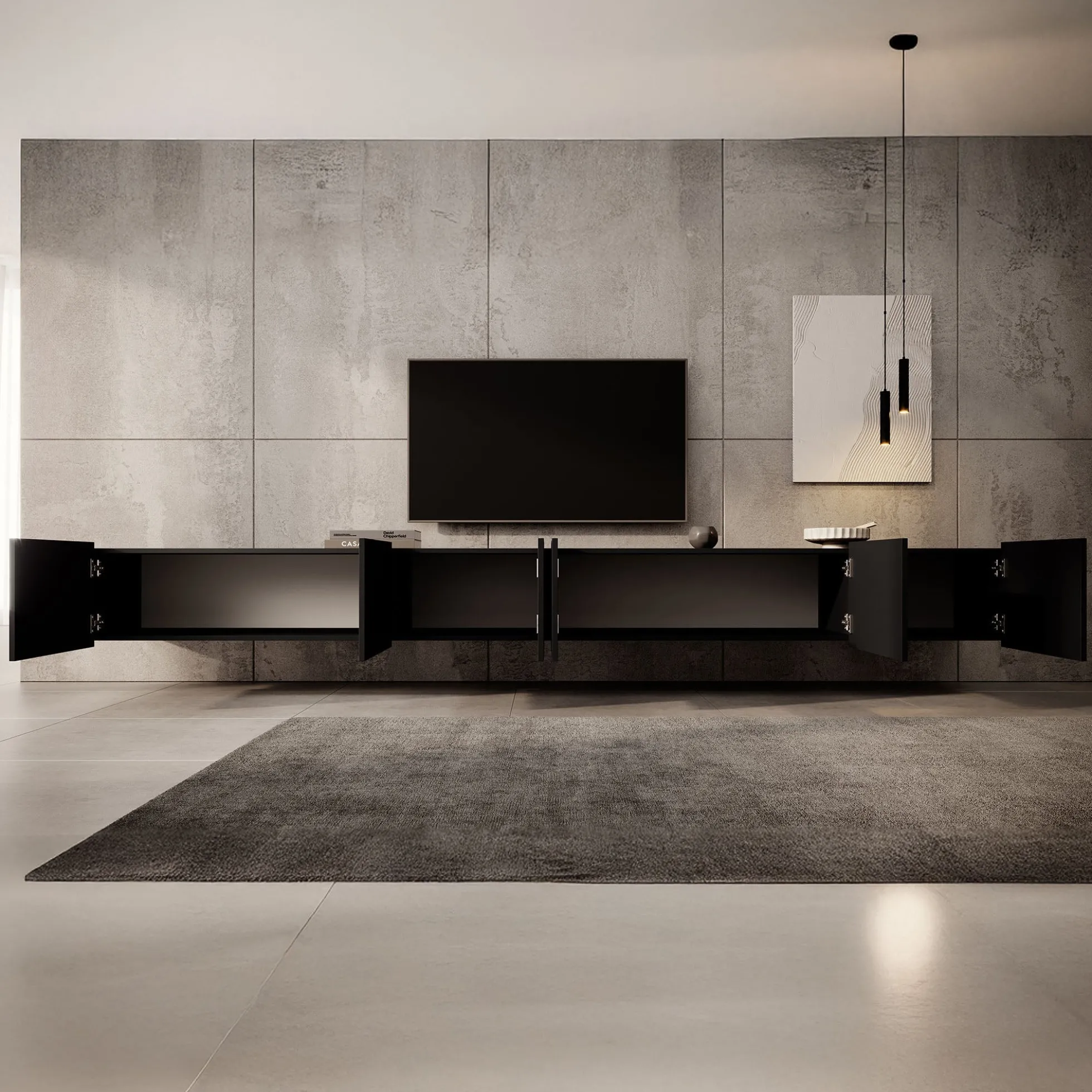 Calabas - TV-Meubel met 6 deuren - Mat zwart - 300x43x37 cm