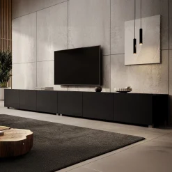 Calabas - TV-Meubel met 6 deuren - Mat zwart - 300x43x37 cm