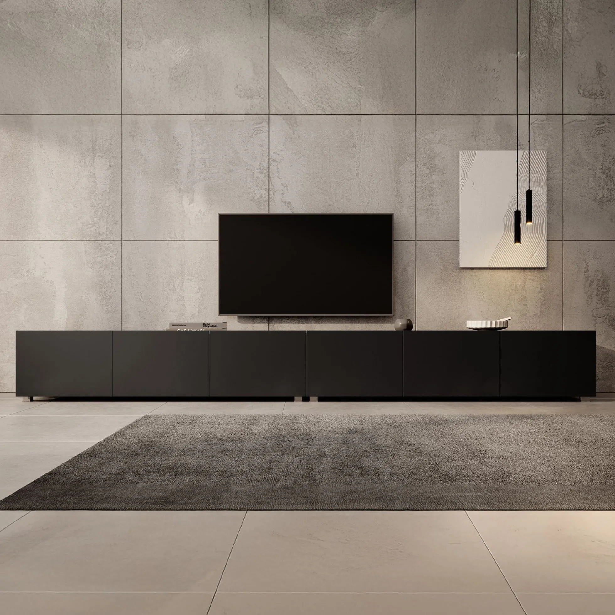 Calabas - TV-Meubel met 6 deuren - Mat zwart - 300x43x37 cm