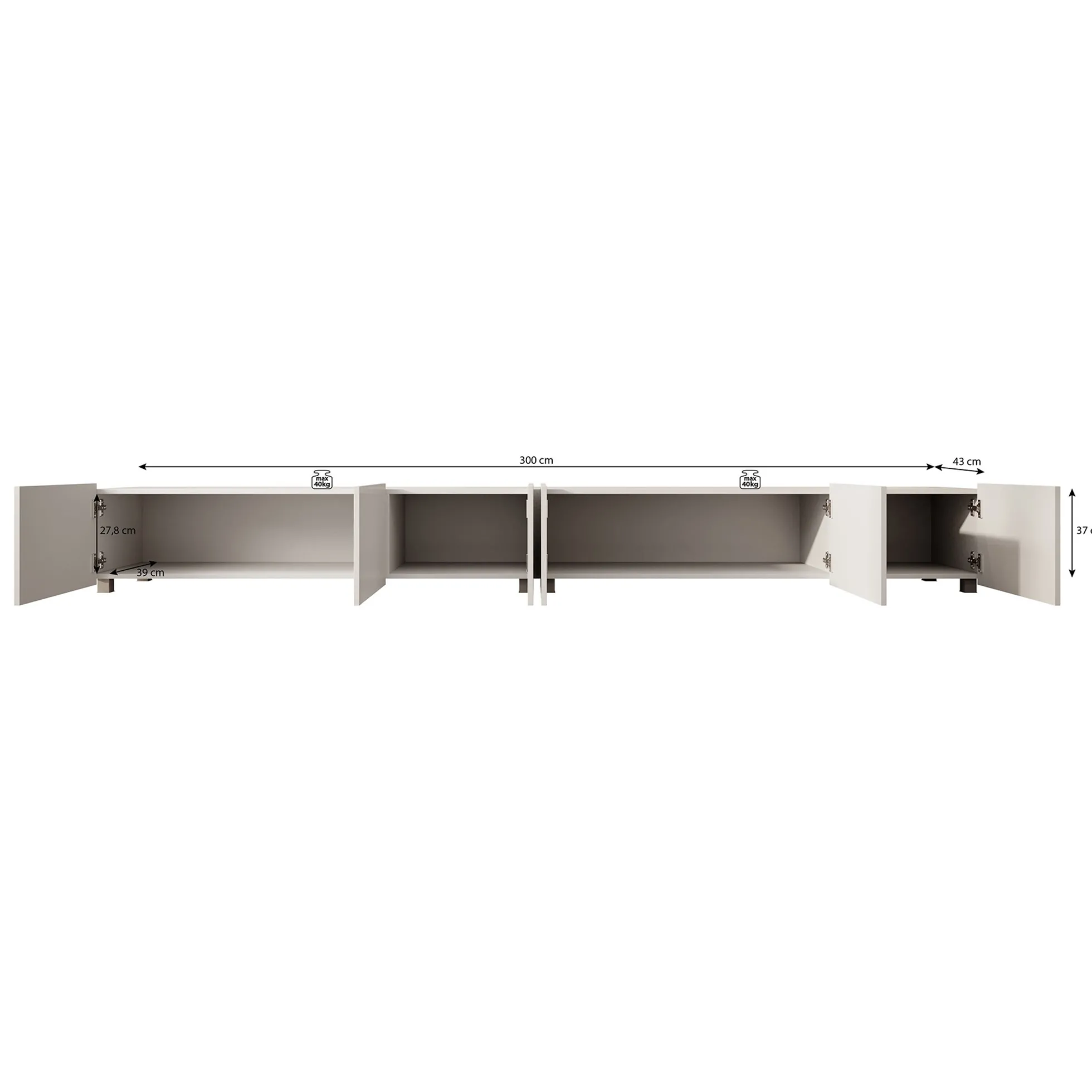 Calabas - TV-Meubel met 6 deuren - Wit - 300x43x37 cm