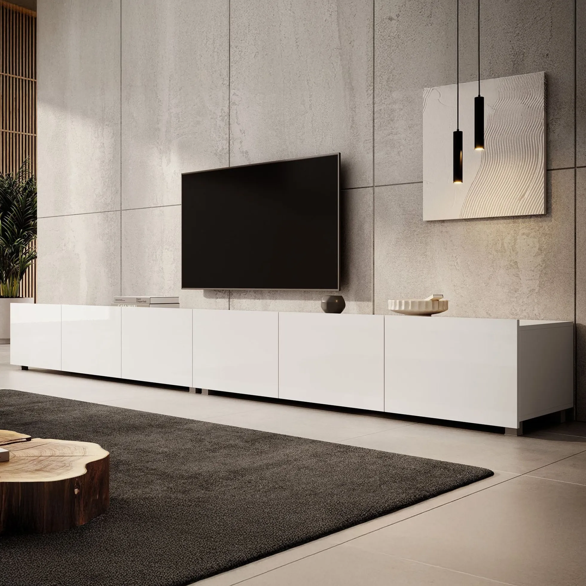 Calabas - TV-Meubel met 6 deuren - Wit - 300x43x37 cm