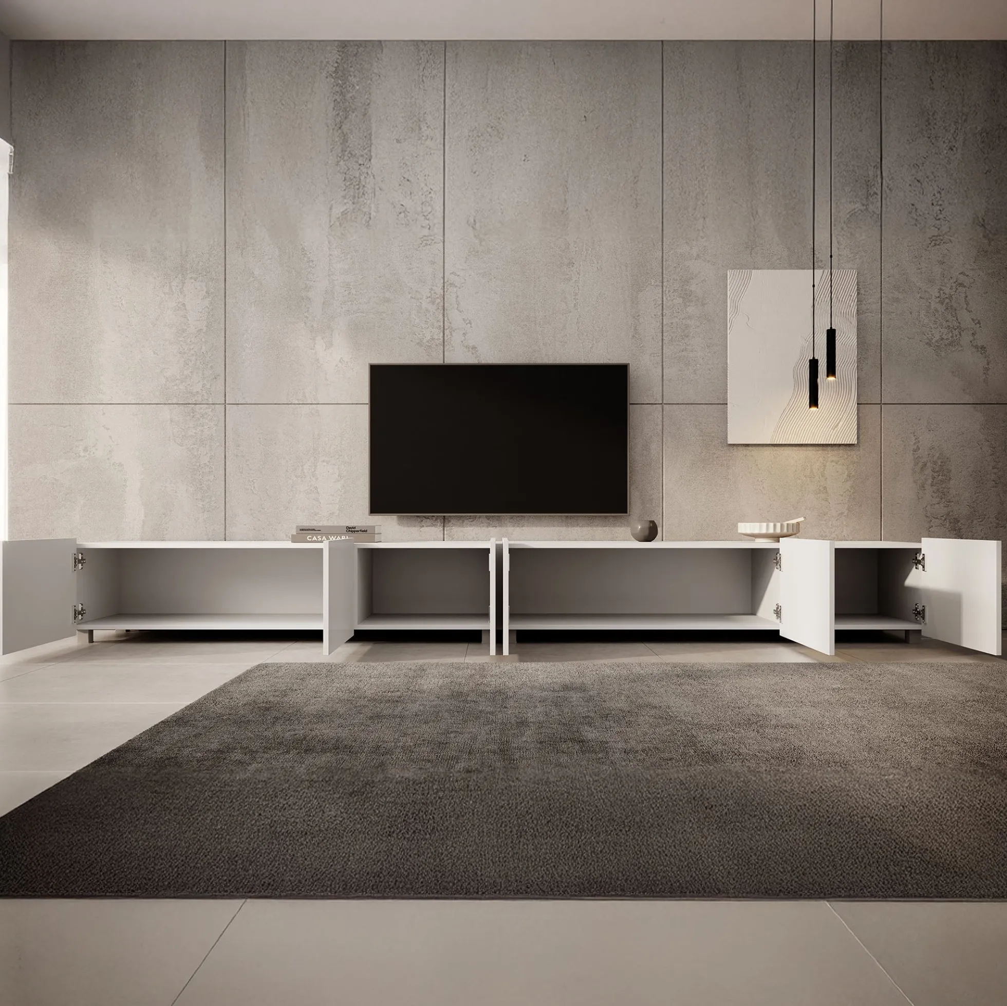 Calabas - TV-Meubel met 6 deuren - Wit - 300x43x37 cm