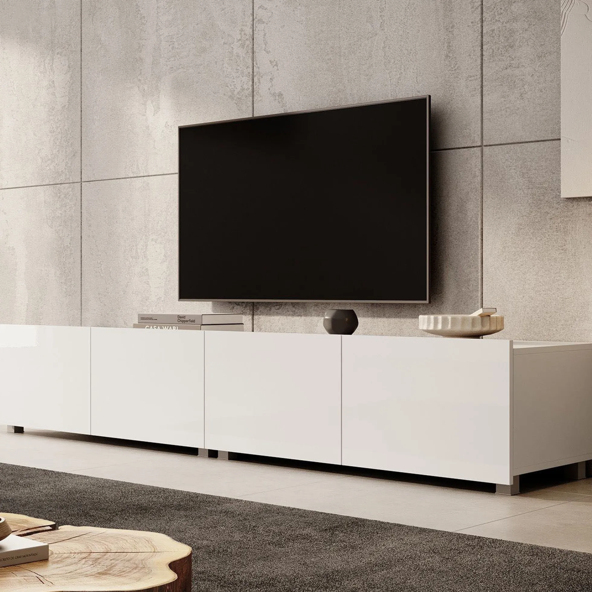 Calabas - TV-Meubel met 4 deuren - Wit - 200x43x37 cm