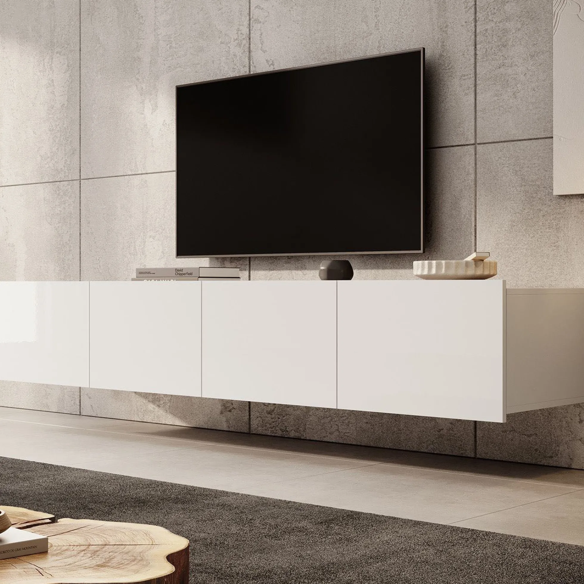 Calabas - TV-Meubel met 4 deuren - Wit - 200x43x37 cm