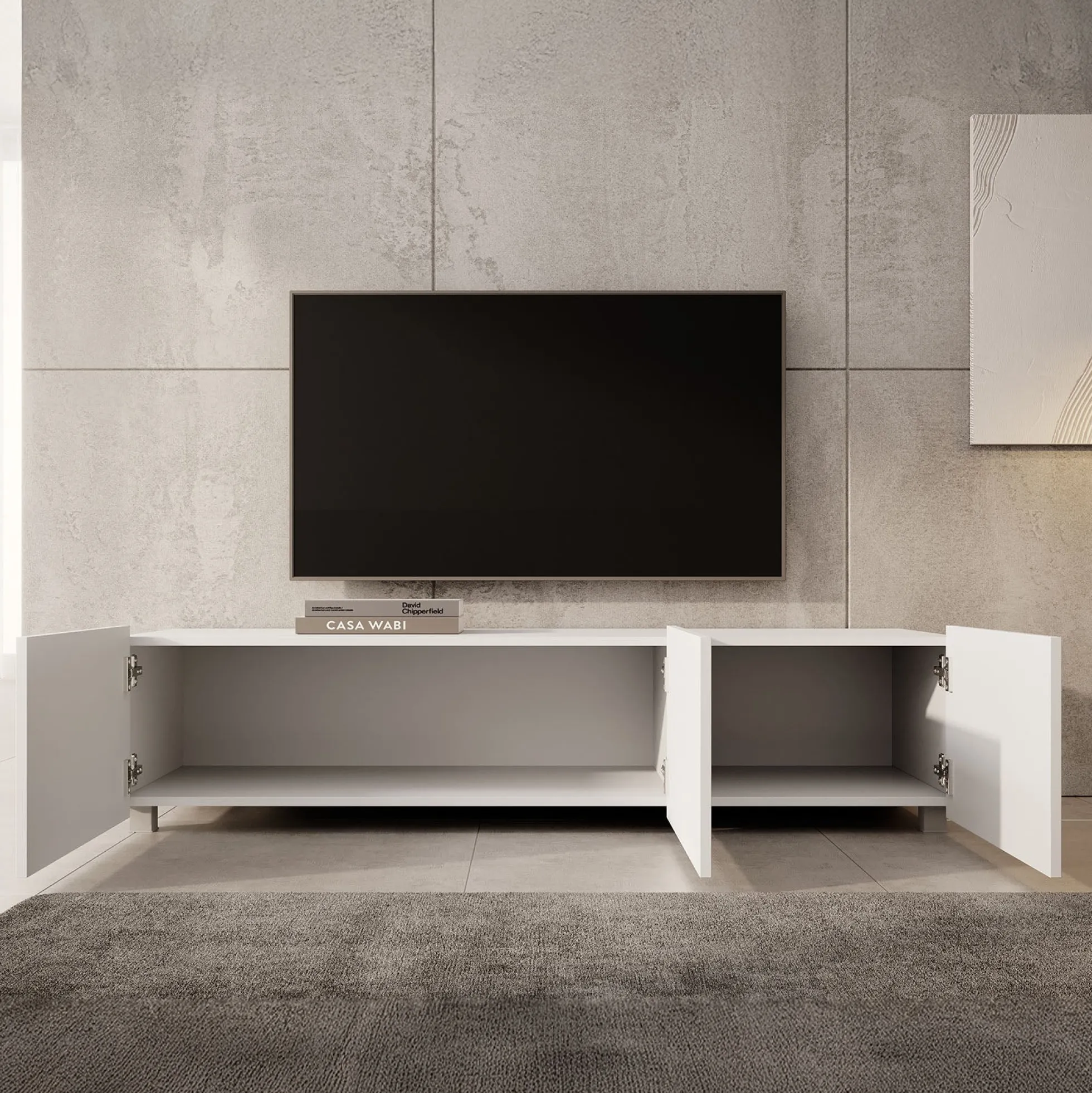 Calabas - TV-Meubel met 3 deuren - Wit - 150x43x37 cm