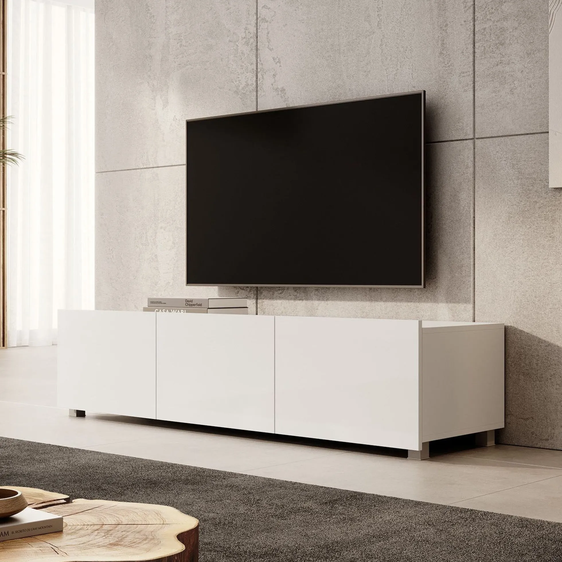 Calabas - TV-Meubel met 3 deuren - Wit - 150x43x37 cm