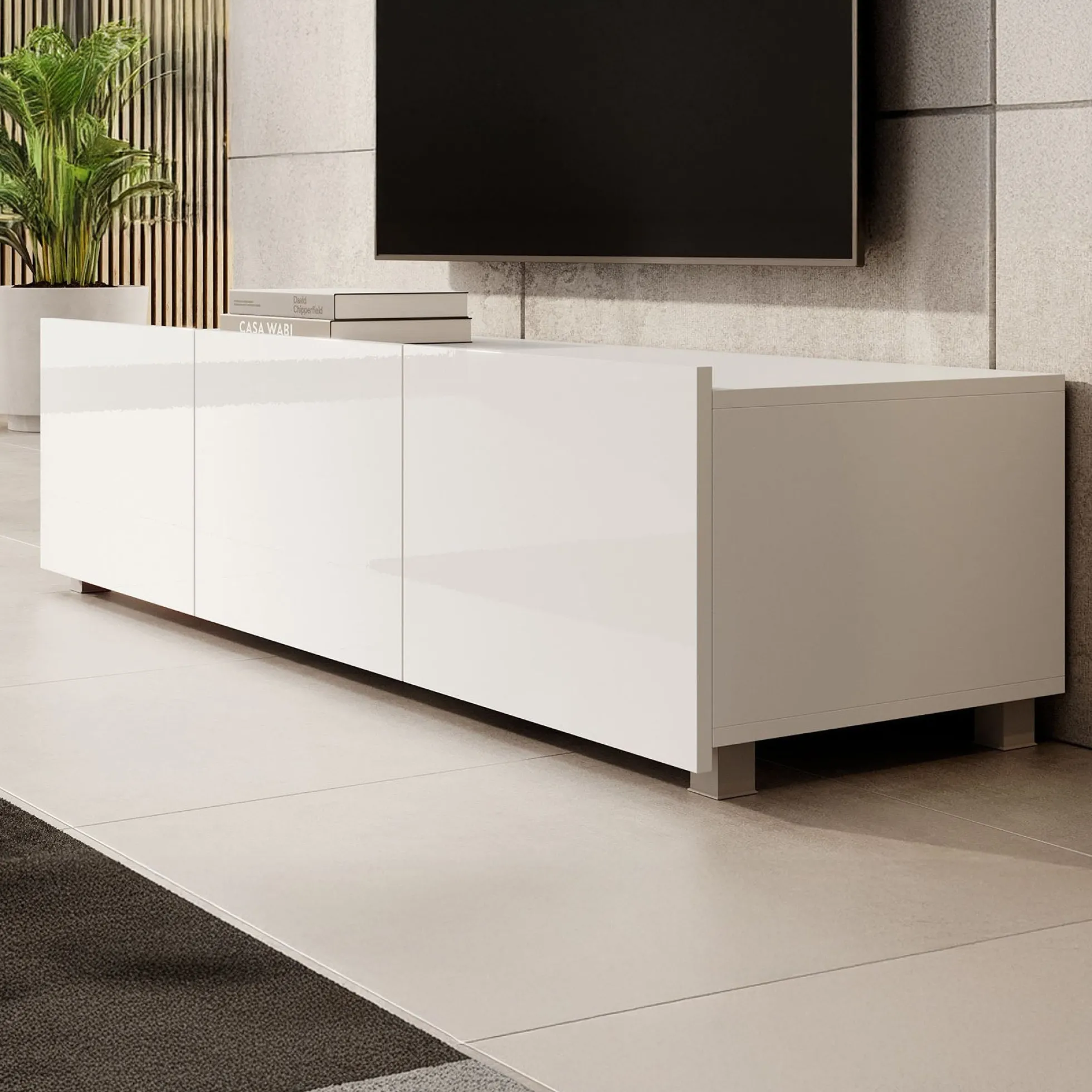 Calabas - TV-Meubel met 3 deuren - Wit - 150x43x37 cm