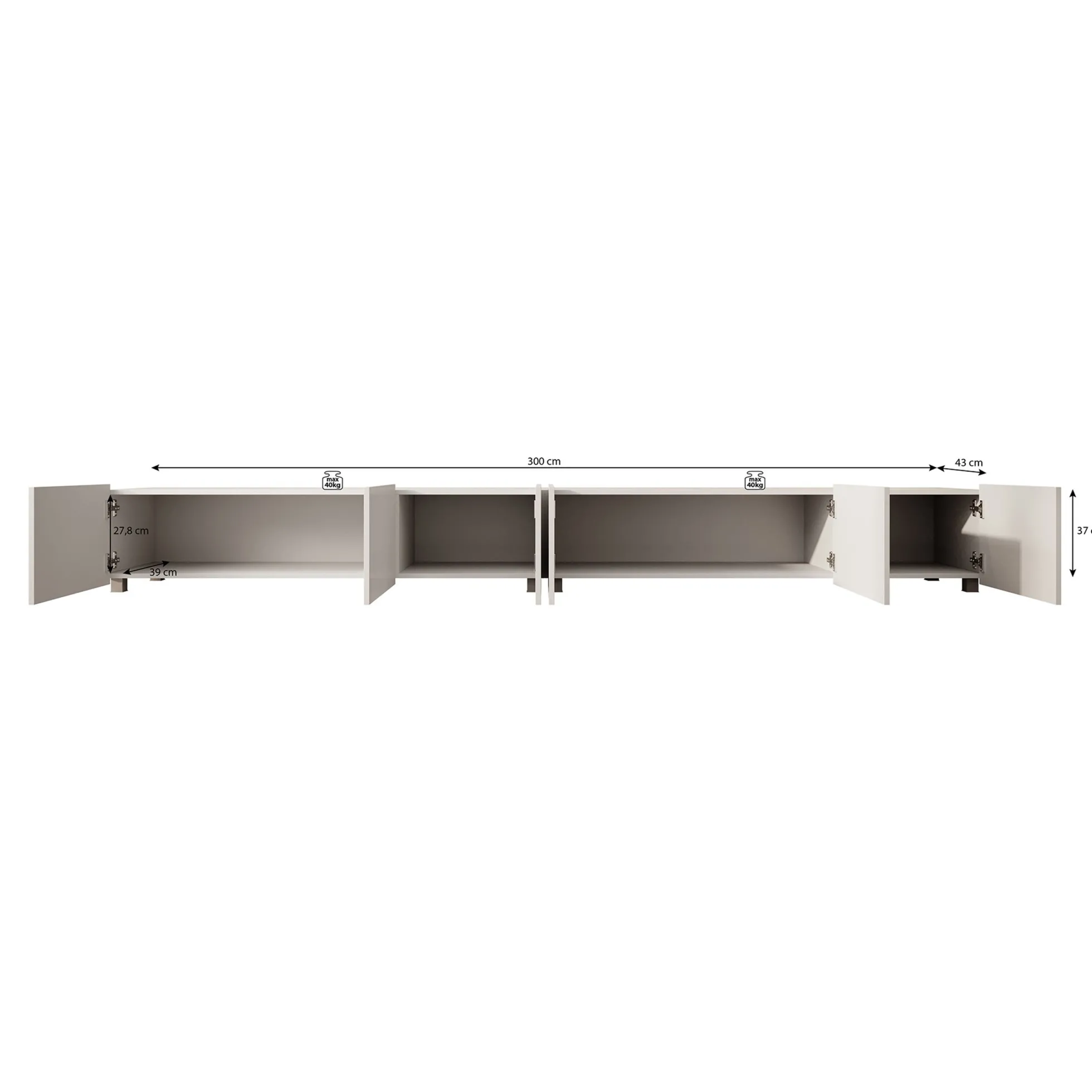 Calabas - TV-Meubel met 6 deuren - Grijs - 300x43x37 cm