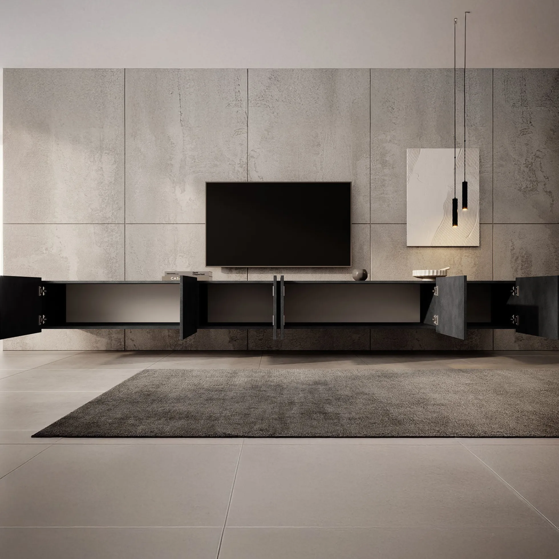 Calabas - TV-Meubel met 6 deuren - Grijs - 300x43x37 cm