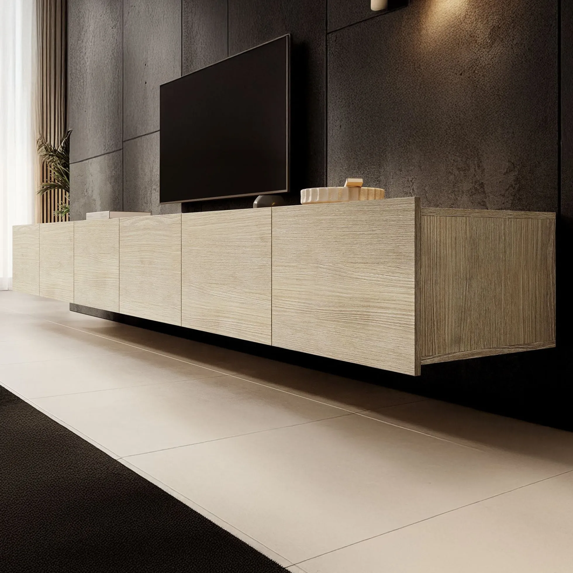 Calabas - TV-Meubel met 6 deuren - Eiken - 300x43x37 cm