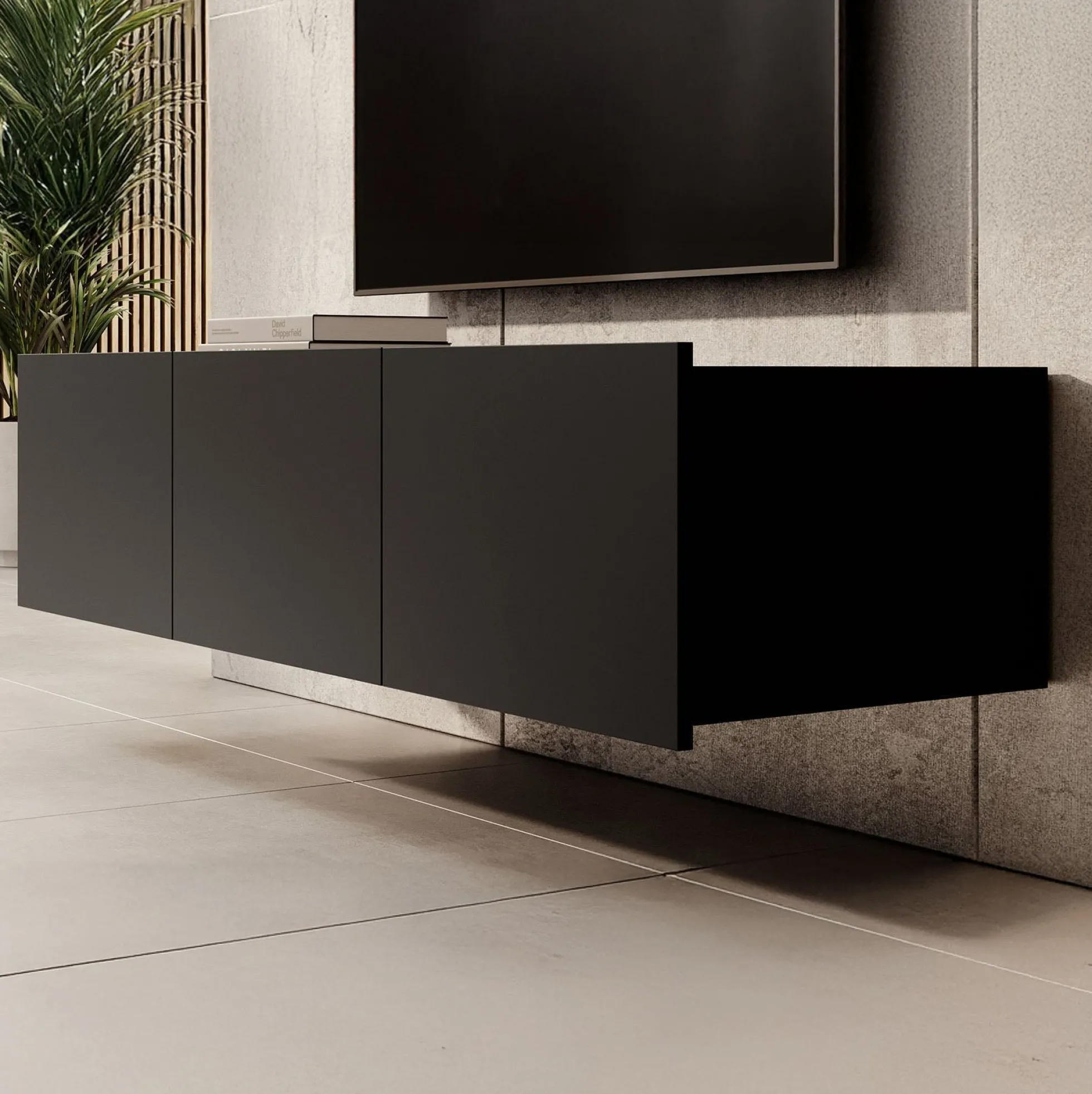 Calabas - TV-Meubel met 3 deuren - Mat zwart - 150x43x37 cm