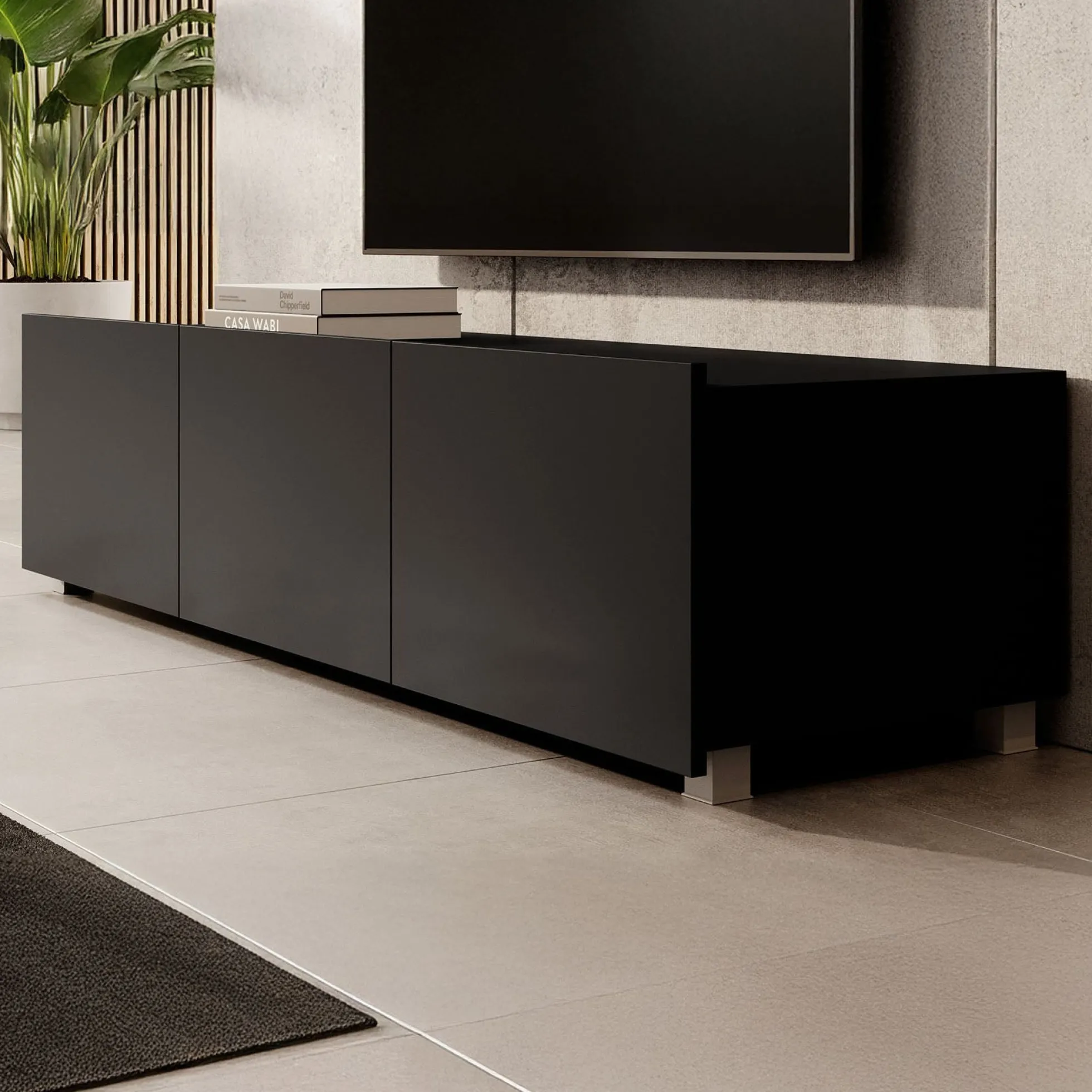 Calabas - TV-Meubel met 3 deuren - Mat zwart - 150x43x37 cm
