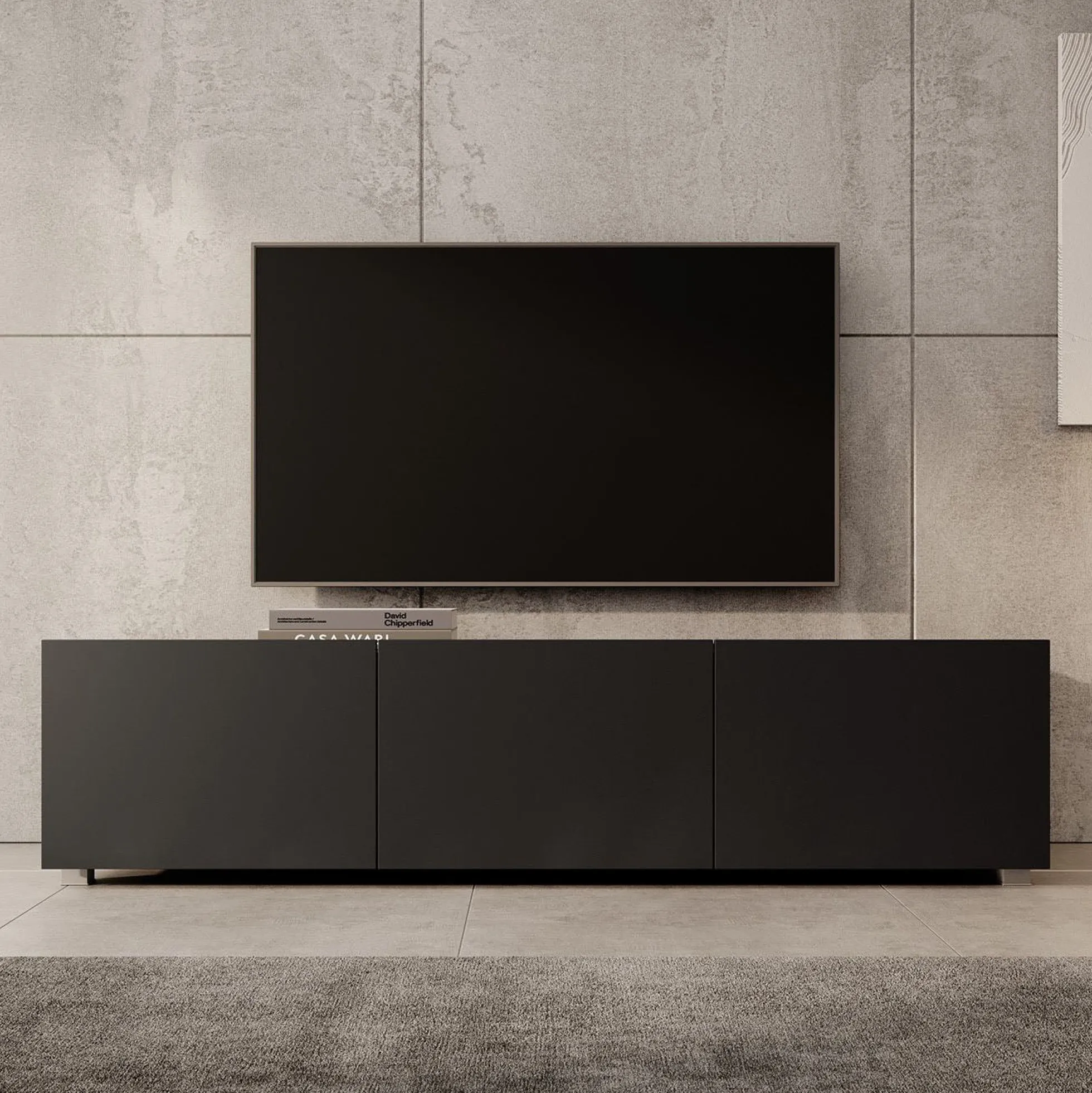 Calabas - TV-Meubel met 3 deuren - Mat zwart - 150x43x37 cm