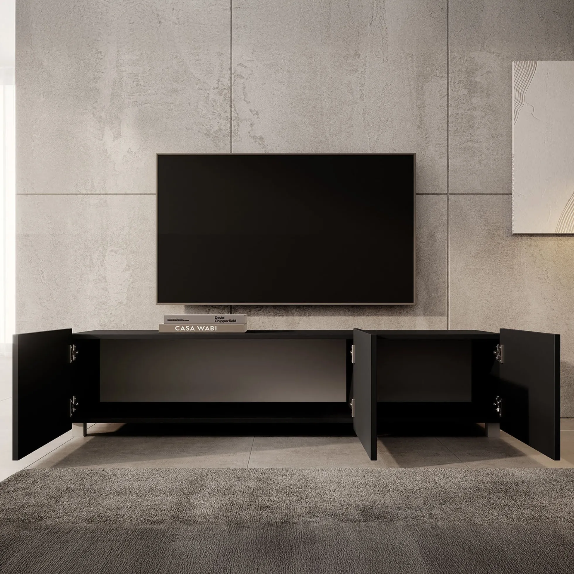Calabas - TV-Meubel met 3 deuren - Mat zwart - 150x43x37 cm