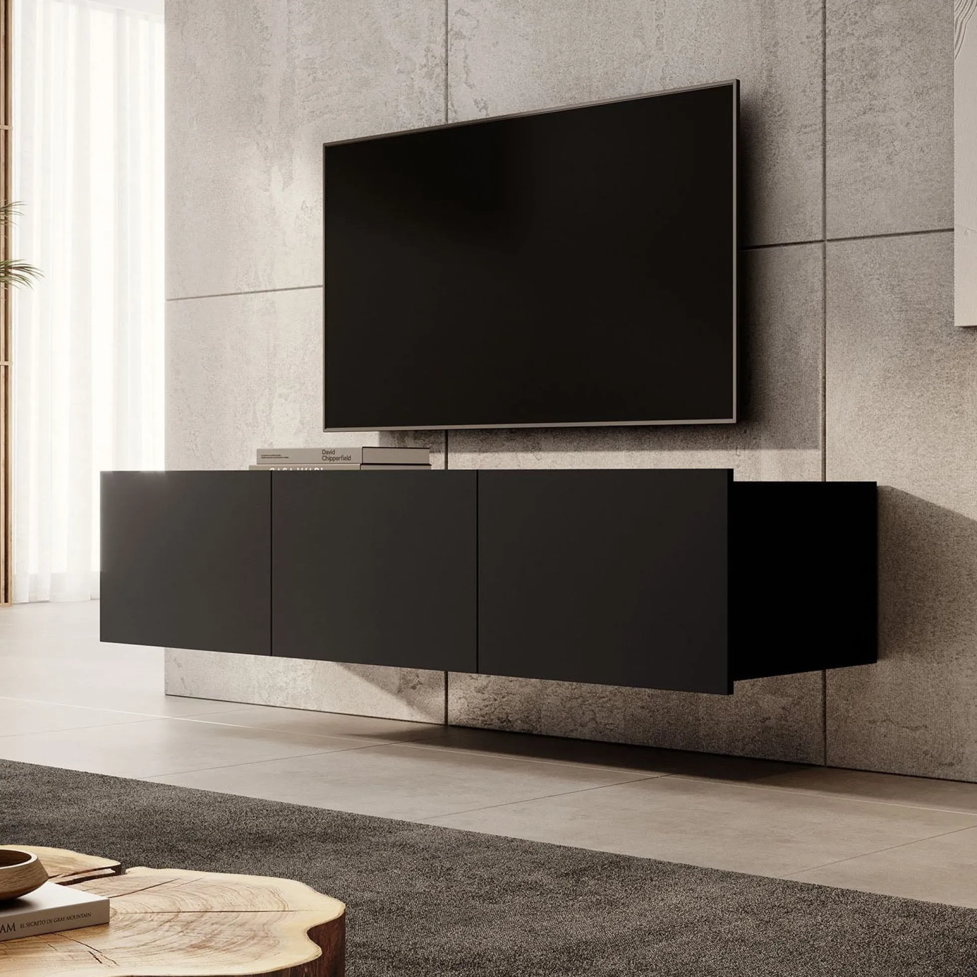Calabas - TV-Meubel met 3 deuren - Mat zwart - 150x43x37 cm