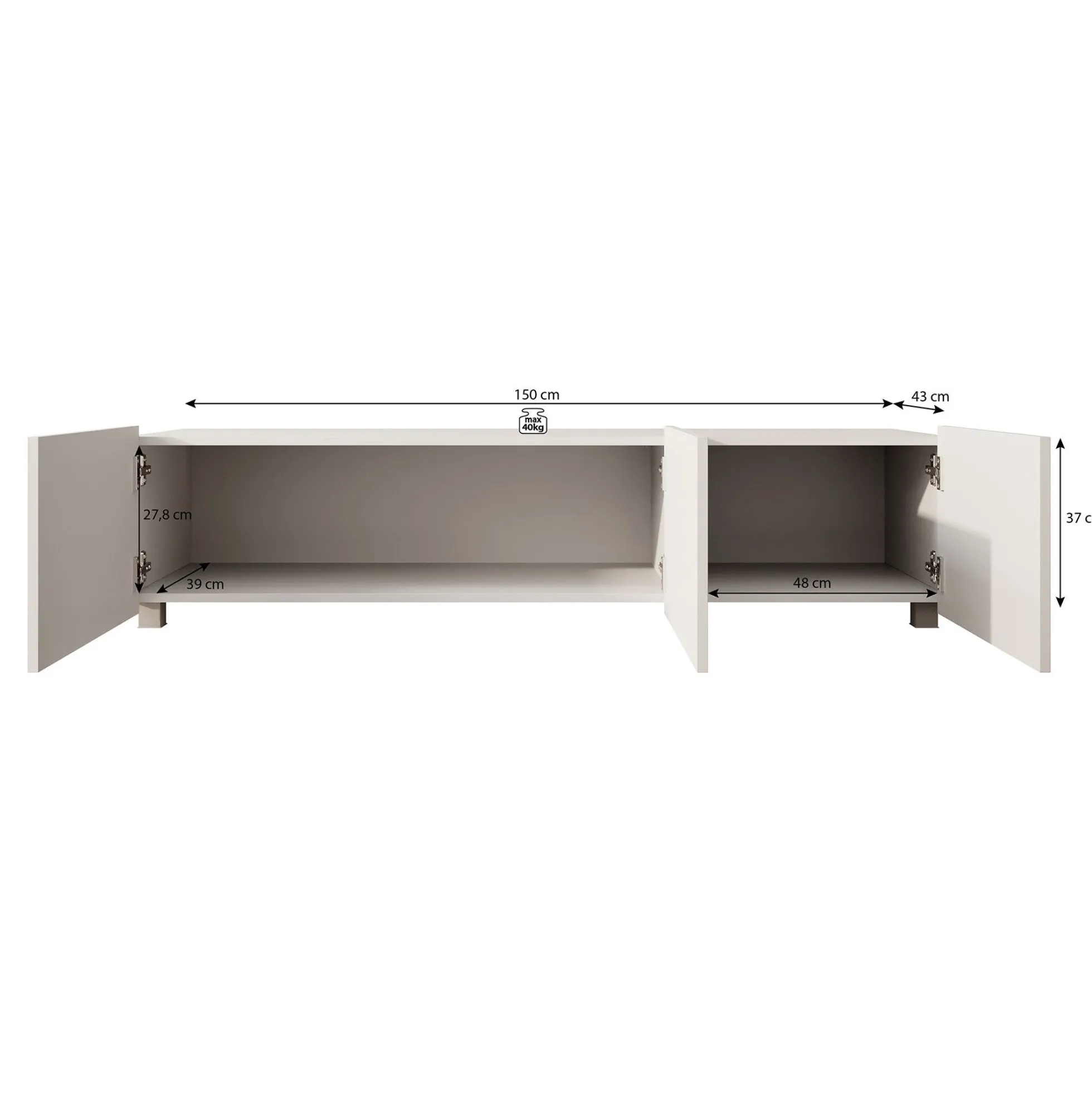 Calabas - TV-Meubel met 3 deuren - Mat zwart - 150x43x37 cm