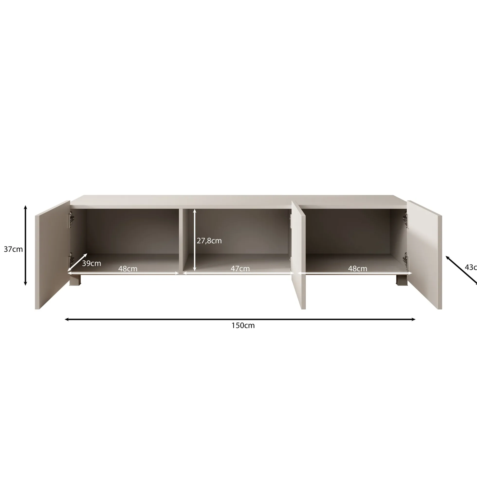 Calgary - TV-Meubel - met 3 deuren - Beige - 150x43x37 cm