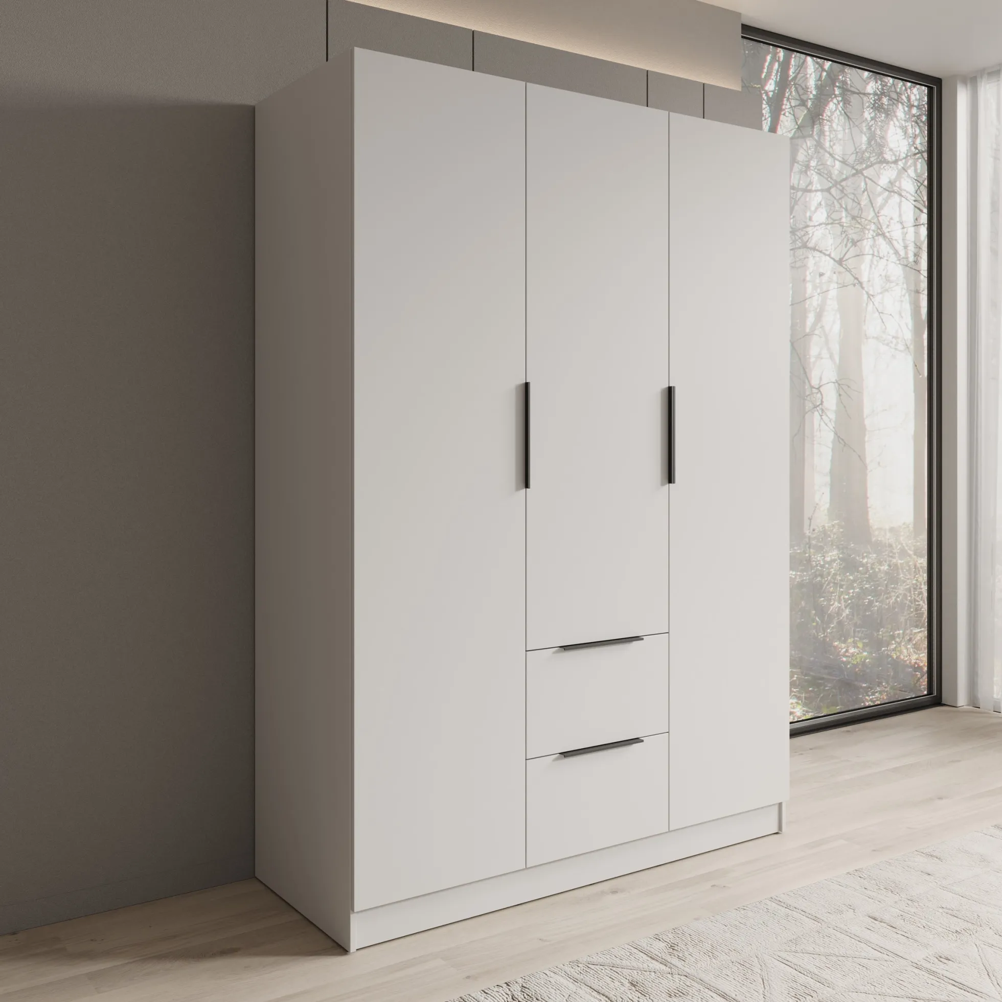 Caliero - Kledingkast 3-deurs - Wit - 150x60x216 cm