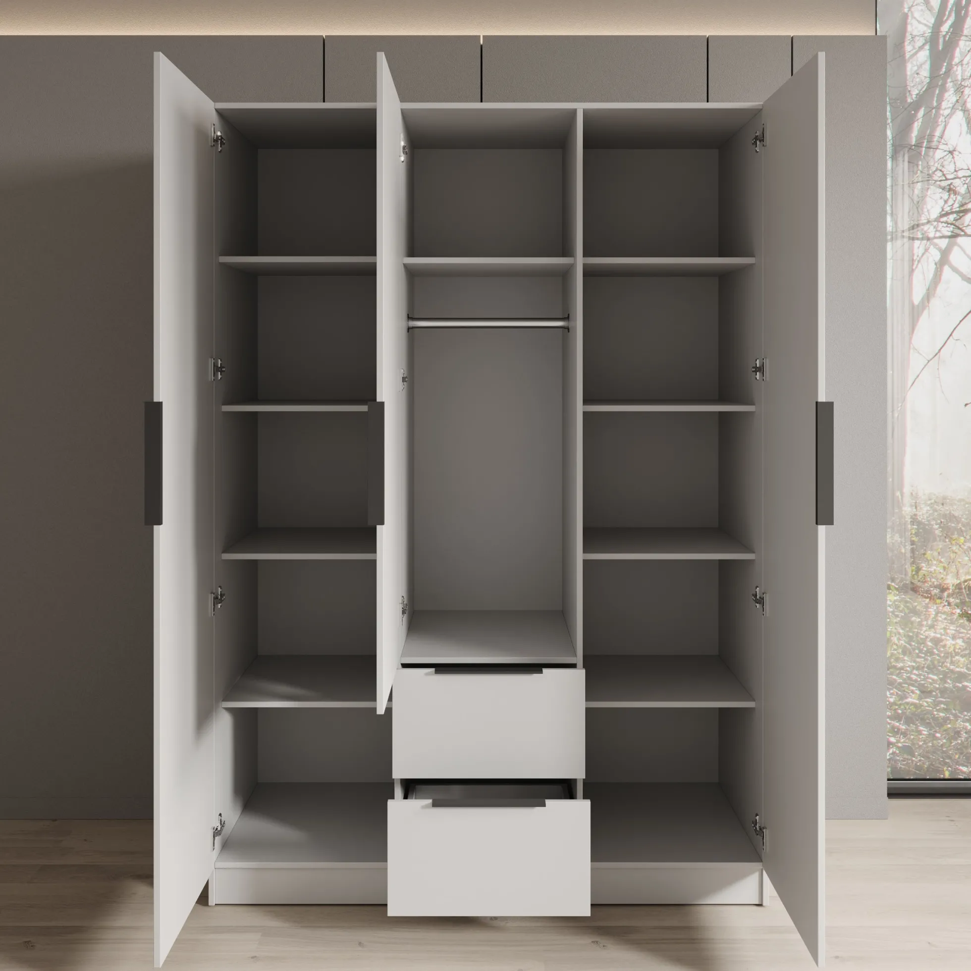 Caliero - Kledingkast 3-deurs - Wit - 150x60x216 cm