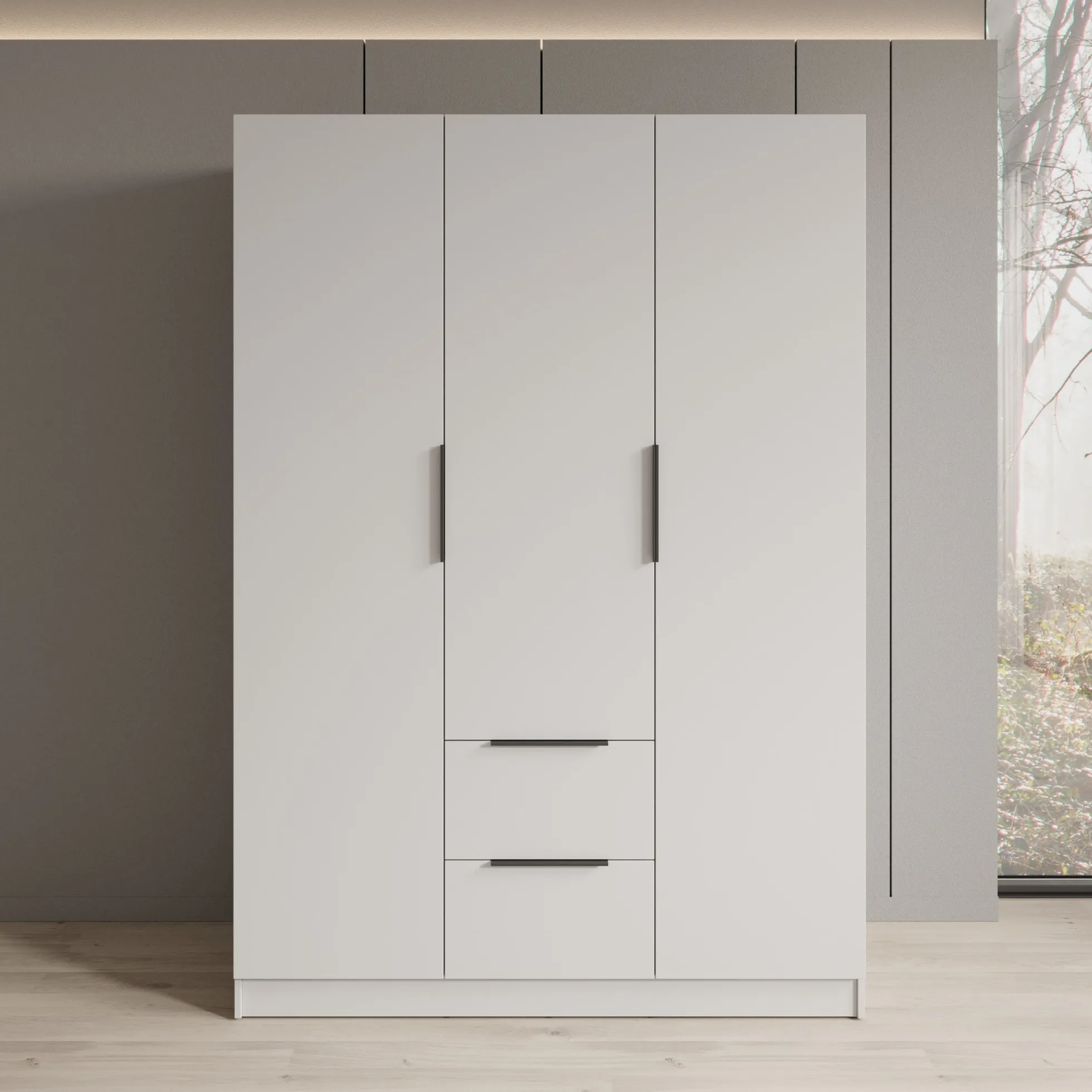 Caliero - Kledingkast 3-deurs - Wit - 150x60x216 cm