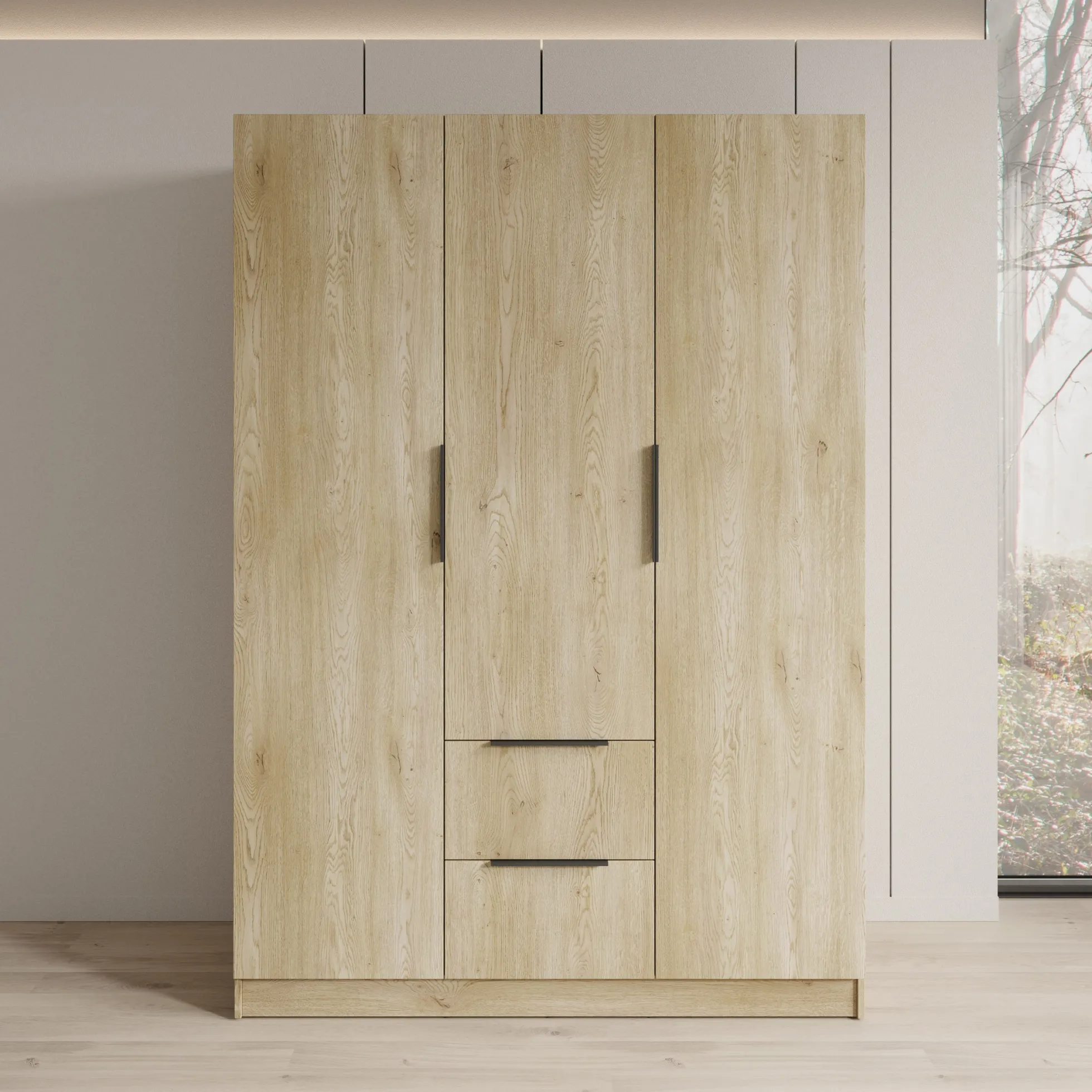 Caliero - Kledingkast 3-deurs - Eikenpatroon - 150x60x216 cm