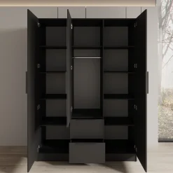 Caliero - Kledingkast 3-deurs met spiegel - Zwart - 150x60x216 cm