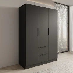 Caliero - Kledingkast 3-deurs - Zwart - 150x60x216 cm