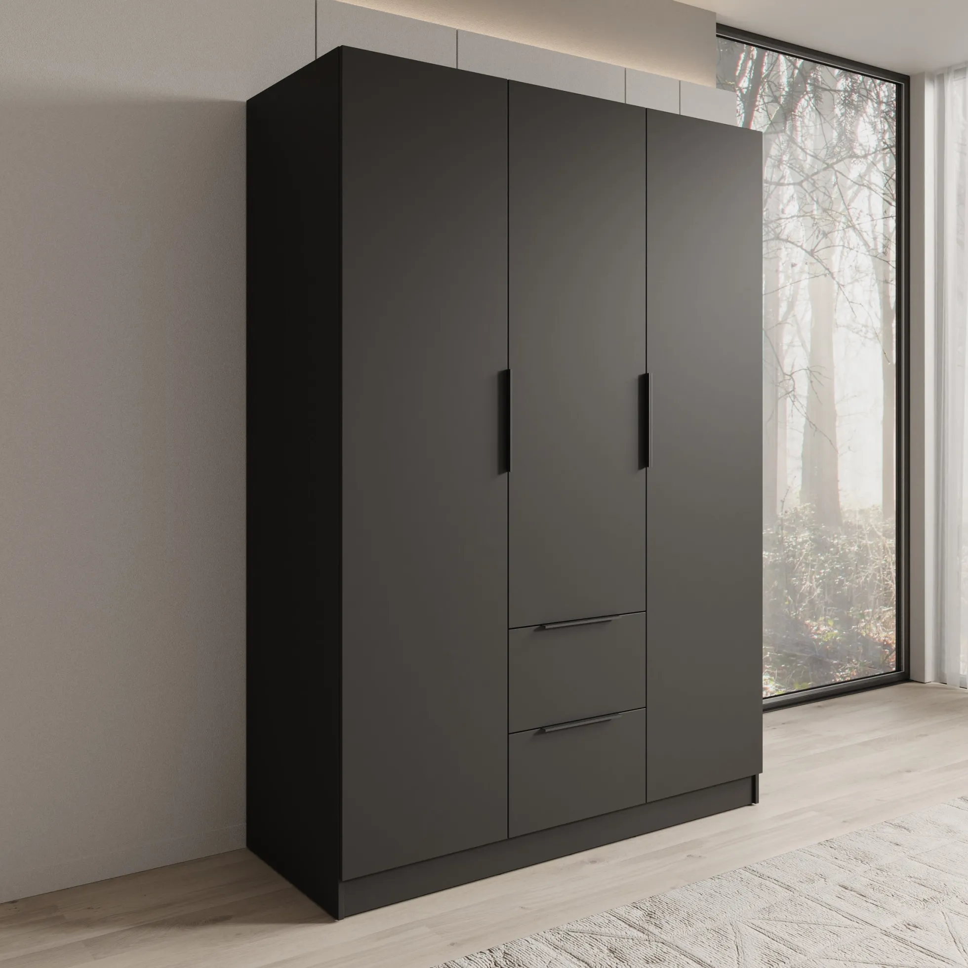 Caliero - Kledingkast 3-deurs - Zwart - 150x60x216 cm