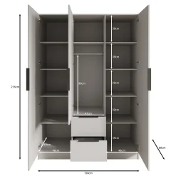 Caliero - Kledingkast 3-deurs - Zwart - 150x60x216 cm
