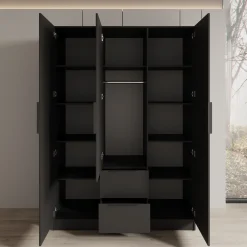 Caliero - Kledingkast 3-deurs - Zwart - 150x60x216 cm