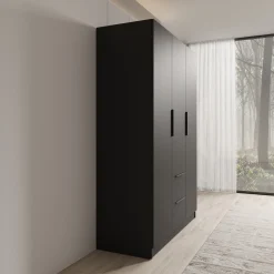 Caliero - Kledingkast 3-deurs - Zwart - 150x60x216 cm