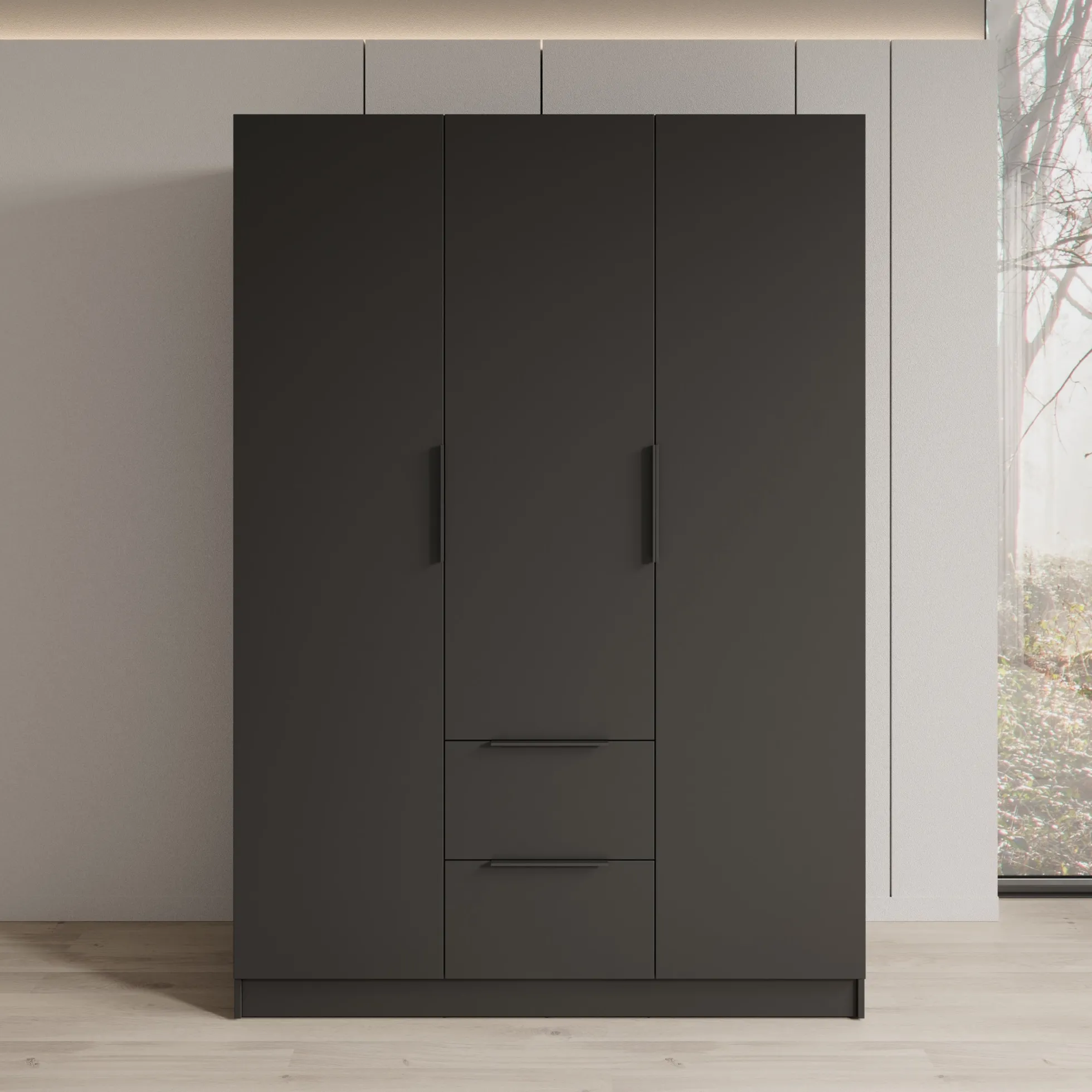 Caliero - Kledingkast 3-deurs - Zwart - 150x60x216 cm