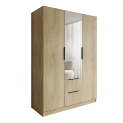 Caliero - Kledingkast 3-deurs met spiegel - Eikenpatroon - 150x60x216