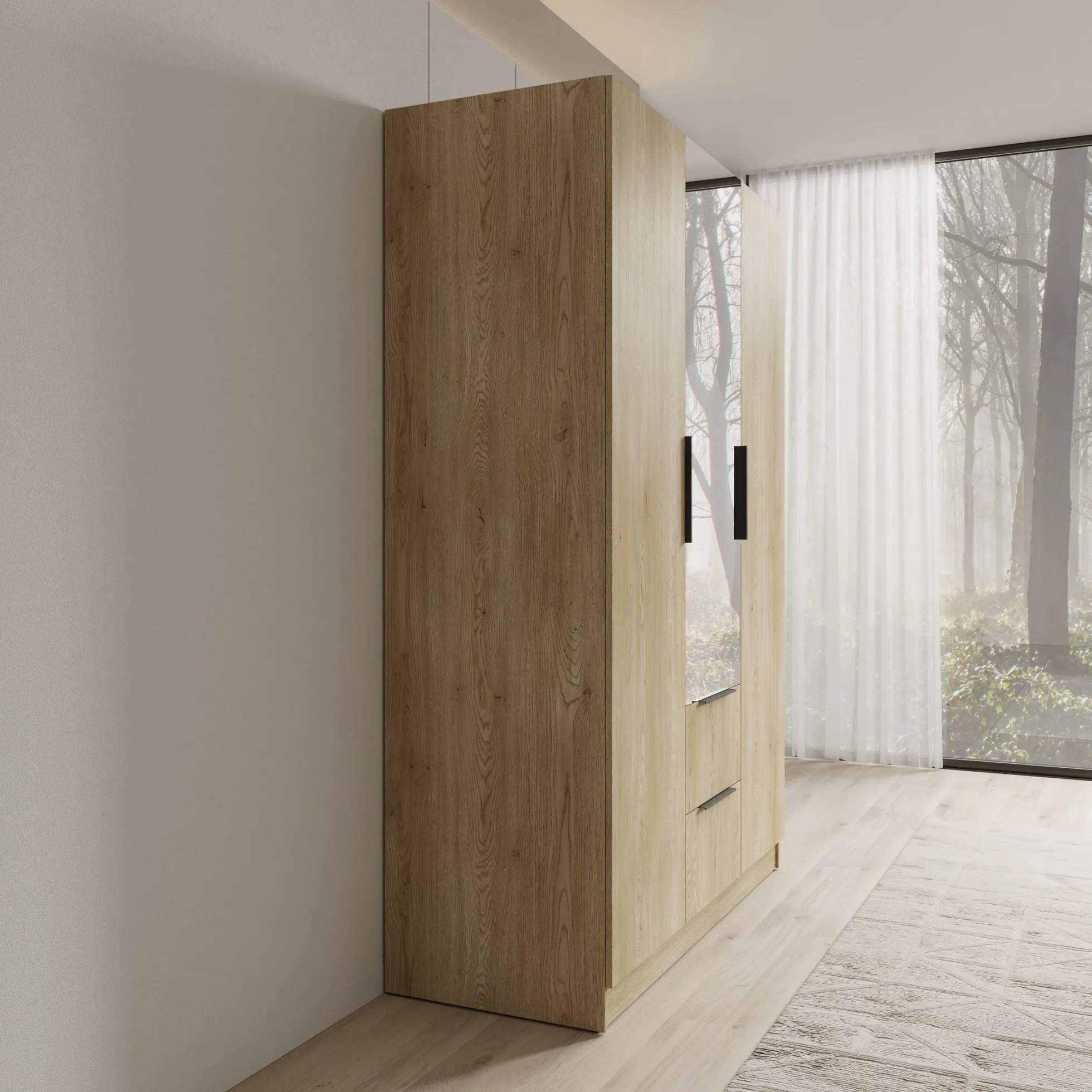 Caliero - Kledingkast 3-deurs met spiegel - Eikenpatroon - 150x60x216
